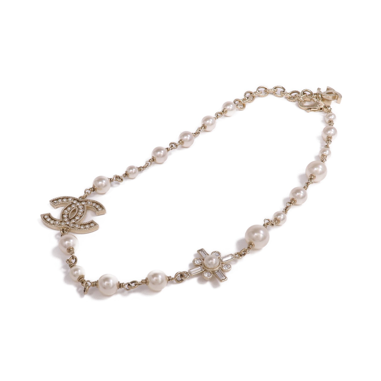 CHANEL 金屬/水晶Necklace金扣項鍊