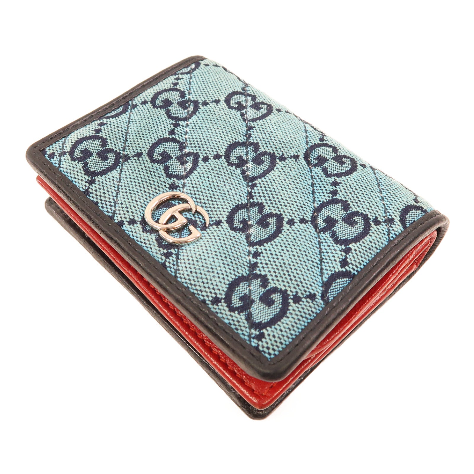 GUCCI 【激減優惠】帆布Wallet銀扣自動錢包藍色/粉紅色