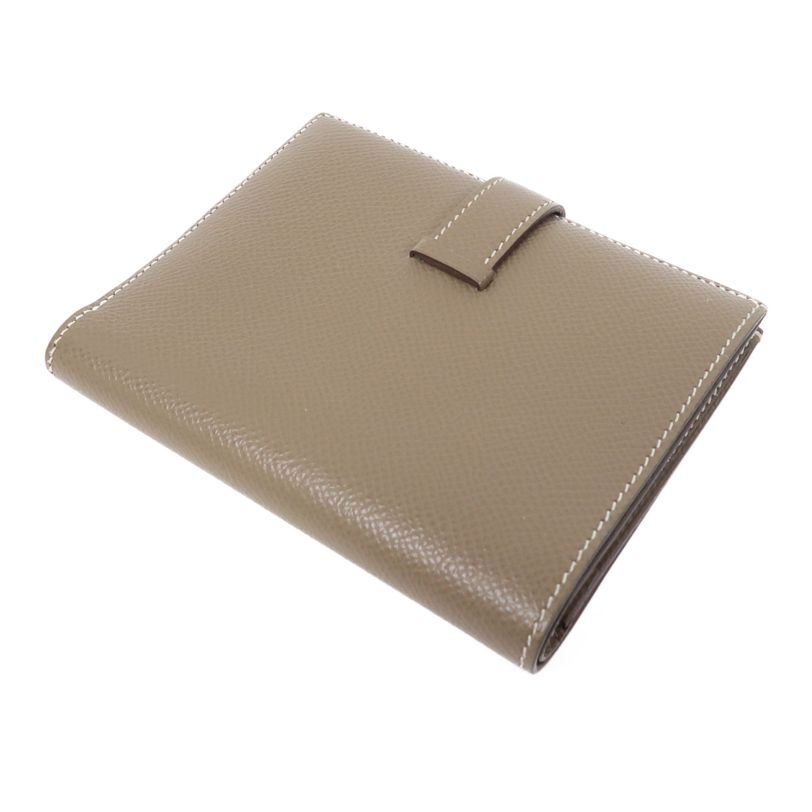 HERMES Epsom皮革Bearn Compact Wallet金扣錢包大象灰色