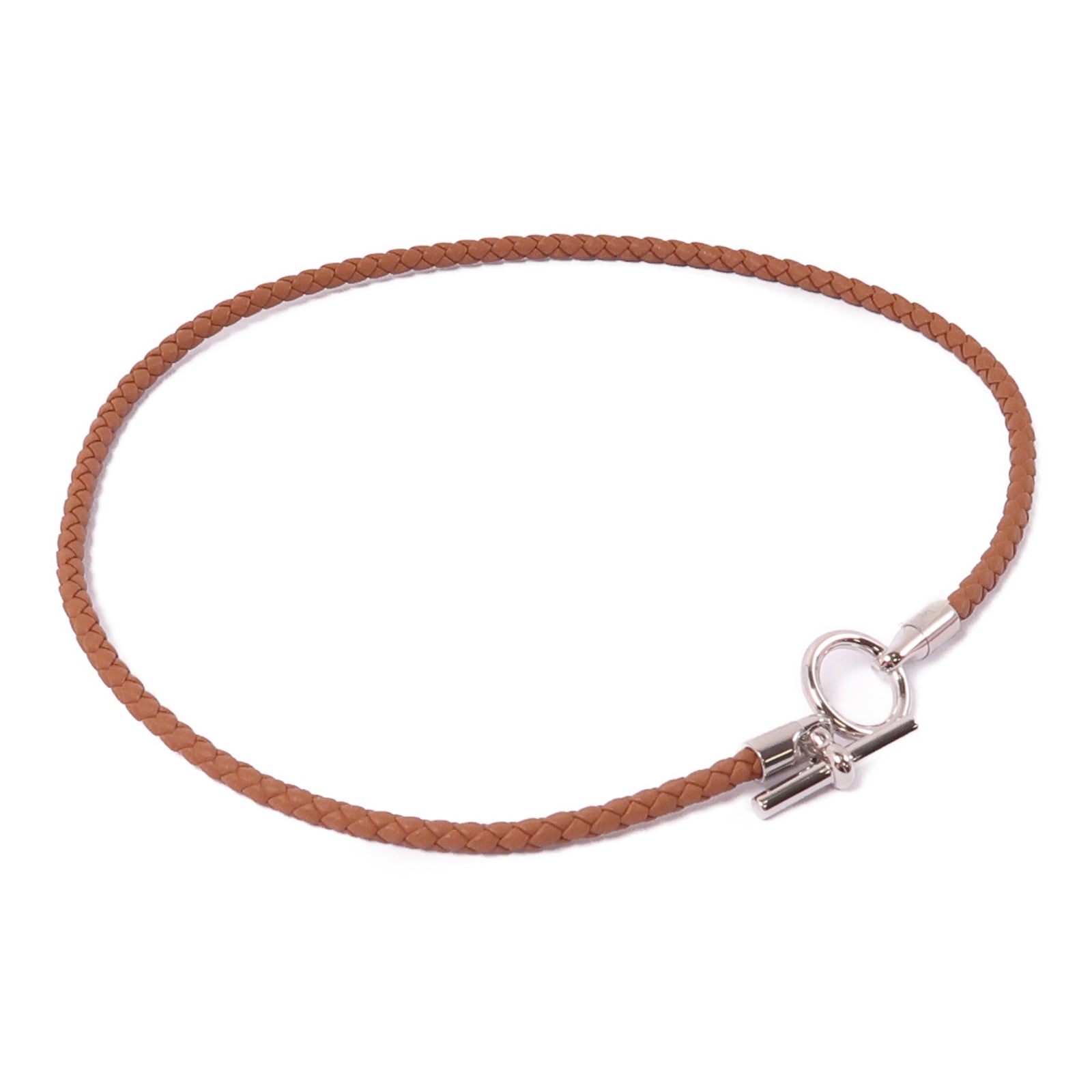 HERMES 皮革Collier Glenan銀扣項鍊37/Gold