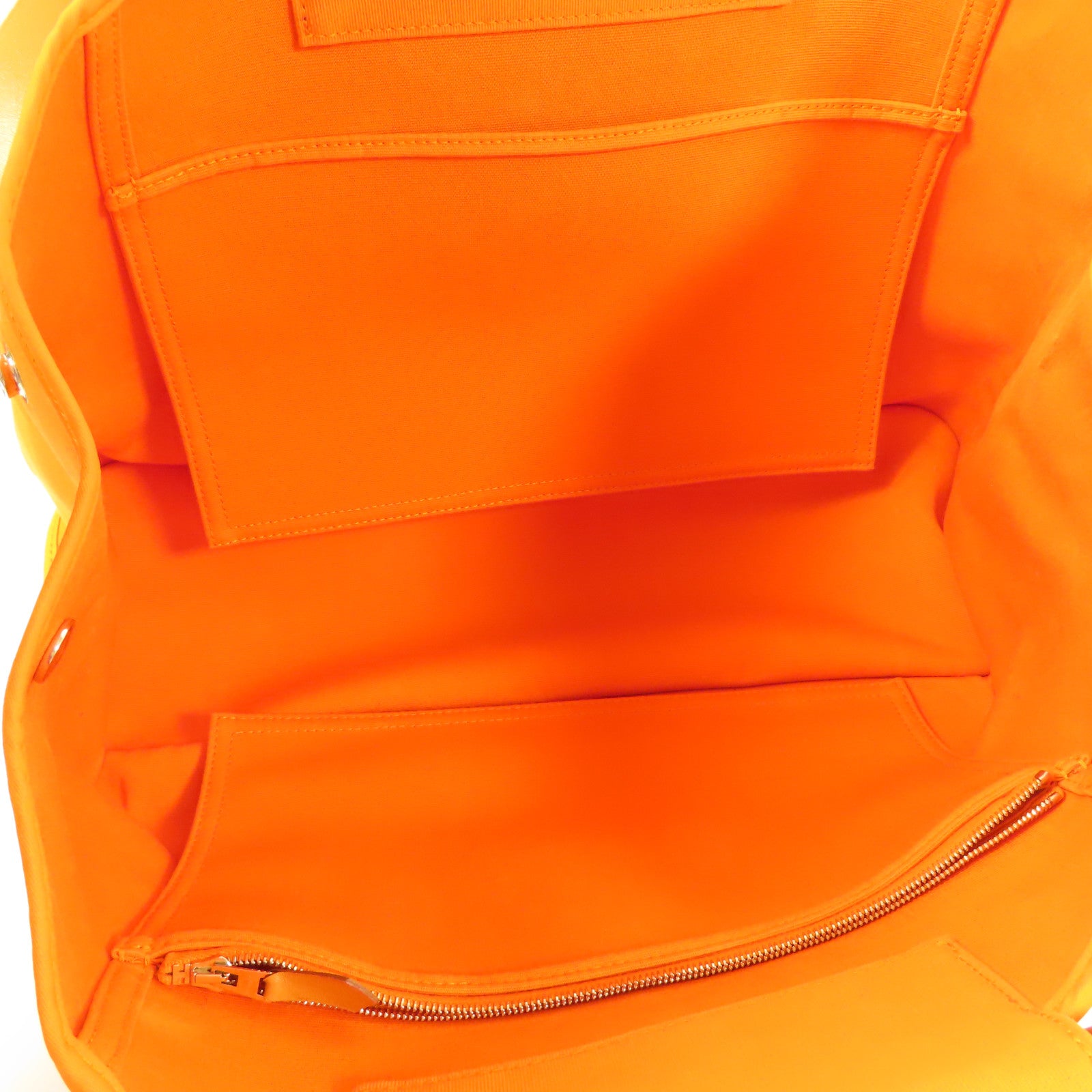 HERMES 帆布Cabag銀扣手挽肩背兩用袋Orange