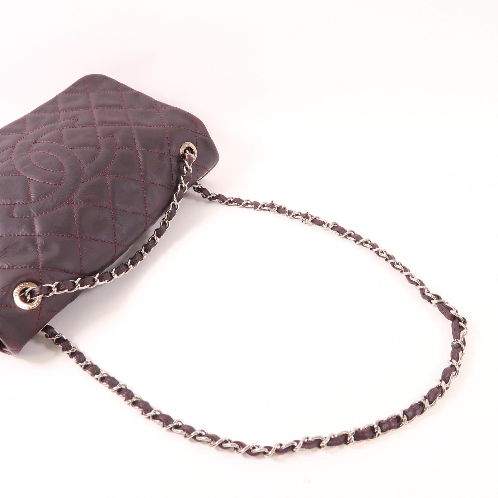 CHANEL 牛皮皮革Shoulder Bag銀扣鏈帶肩背袋