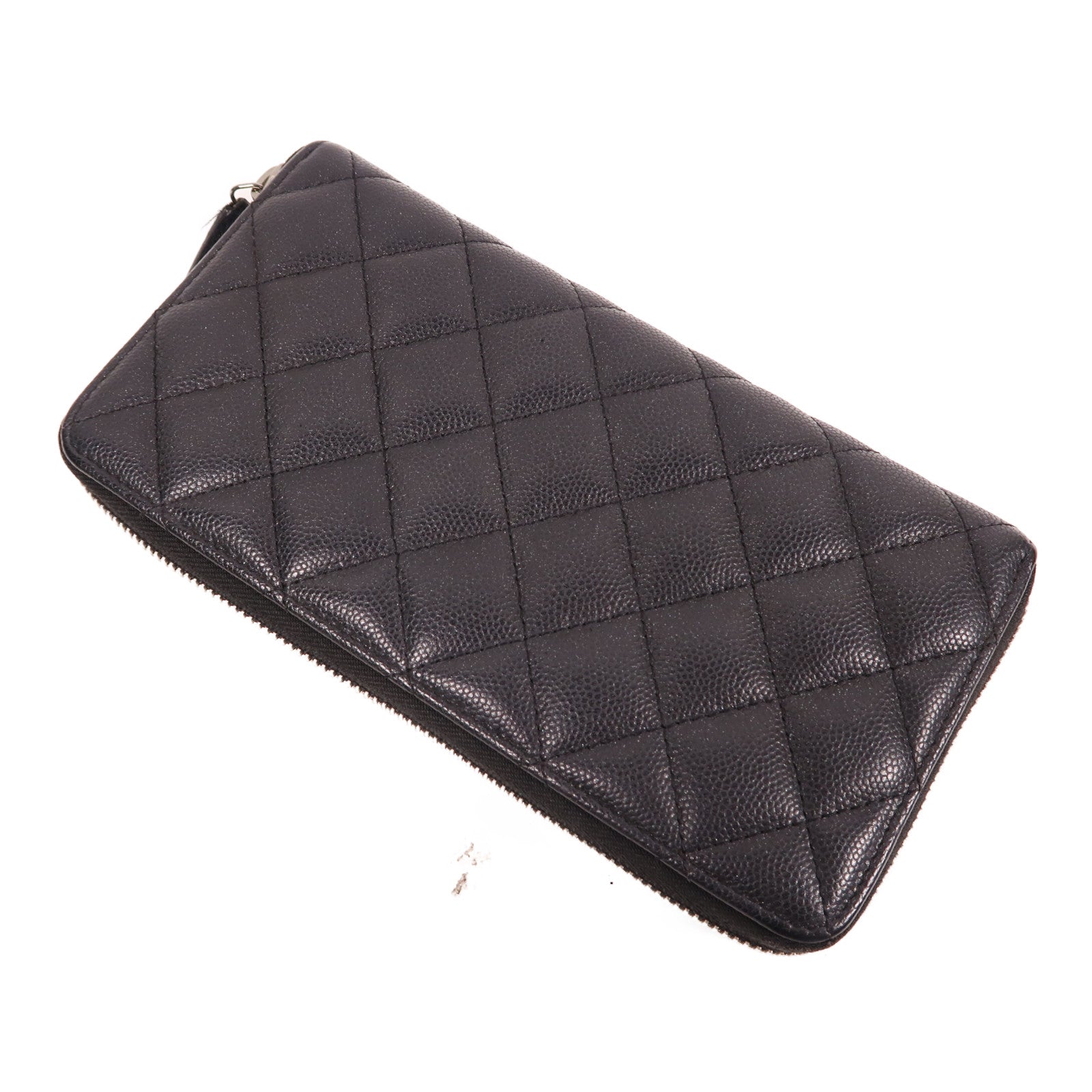 CHANEL 菱格Caviar皮革Zipper Long Wallet銀扣長錢包黑色