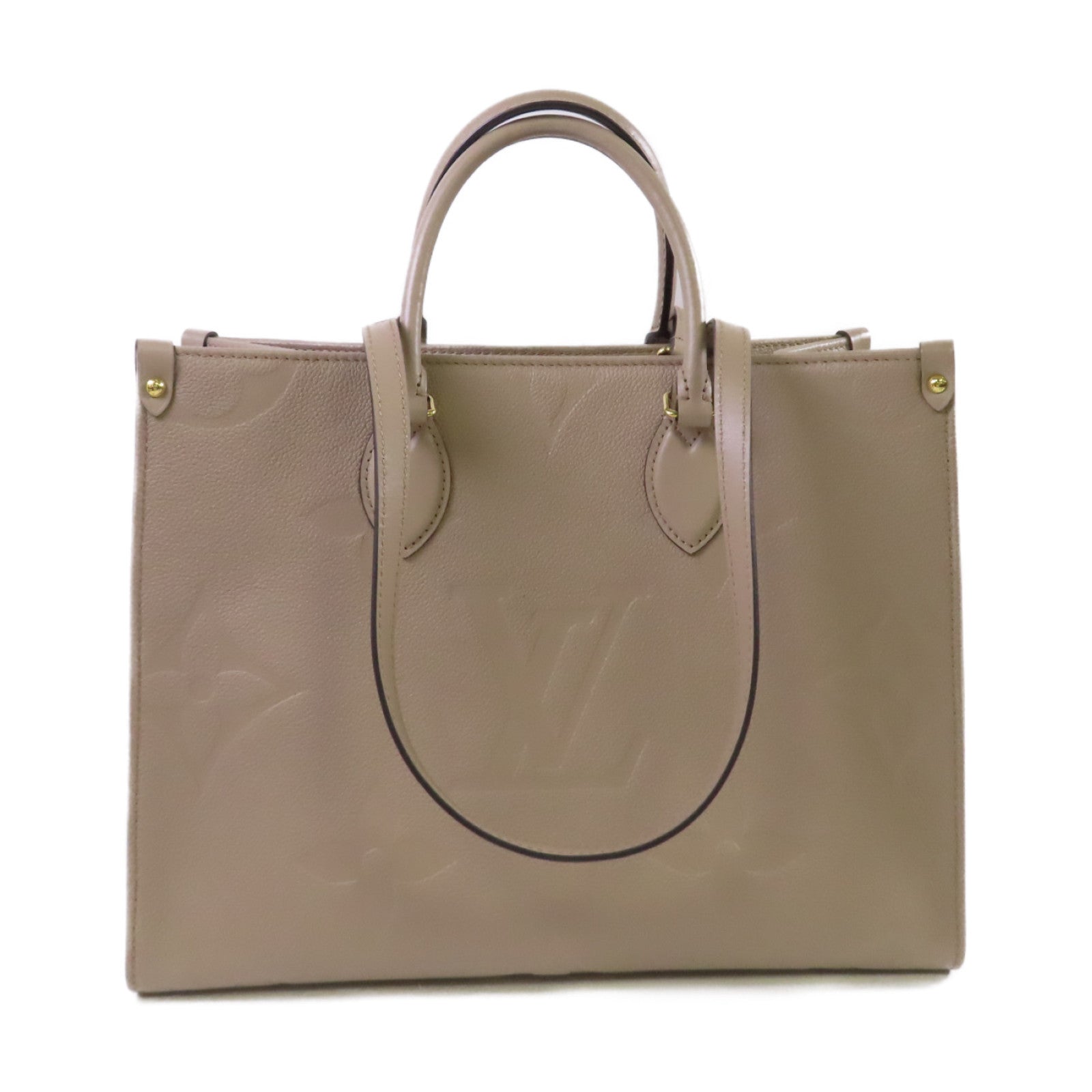 LOUIS VUITTON Monogram Empreinte Giant OnTheGo MM 2Way Tote Bag金扣手挽肩背兩用袋米色