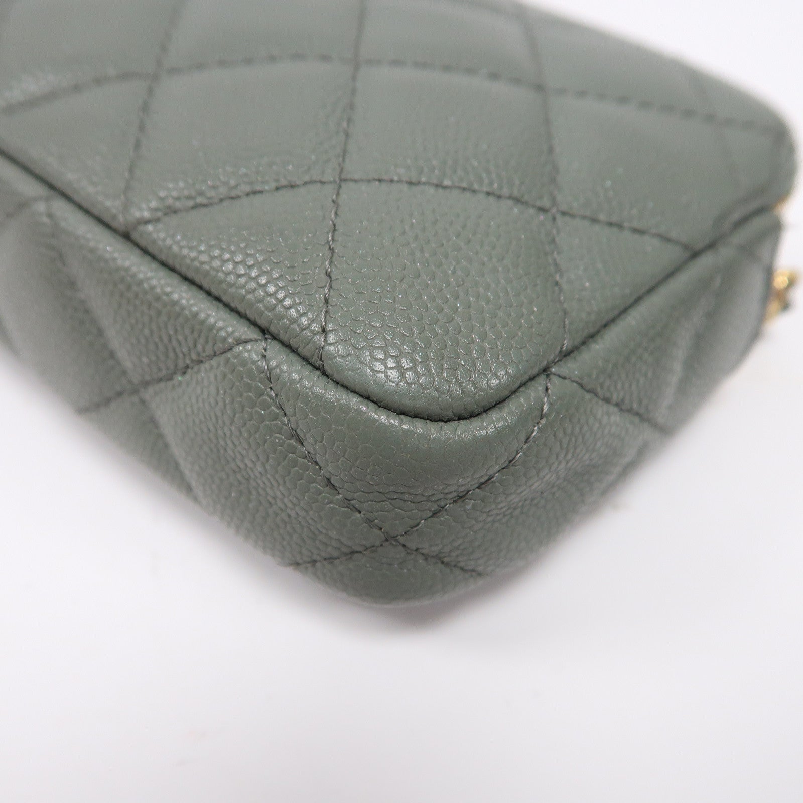 CHANEL 【激減優惠】菱格牛皮皮革Chain Shoulder金扣鏈帶肩背袋綠色