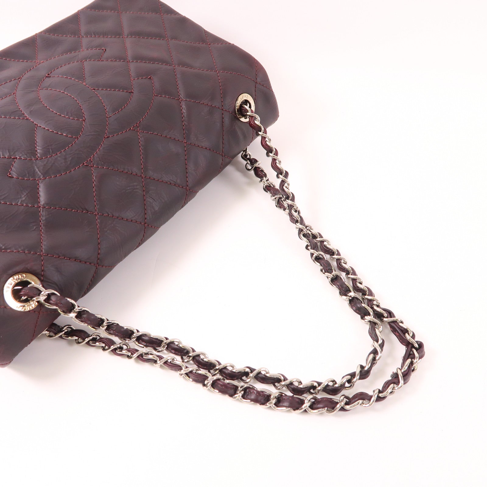 CHANEL 牛皮皮革Shoulder Bag銀扣鏈帶肩背袋