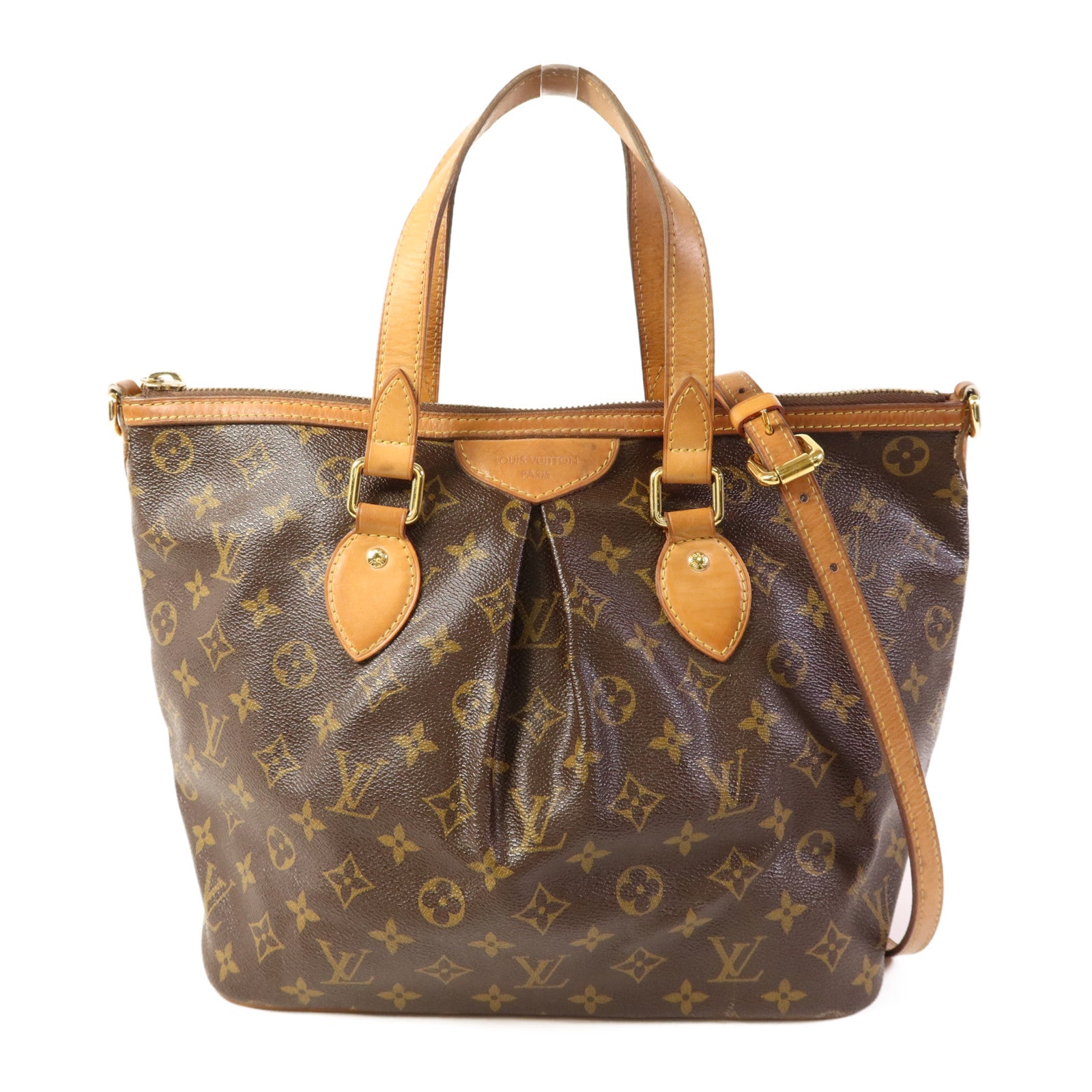 LOUIS VUITTON Monogram Palermo PM金扣手挽肩背兩用袋棕色