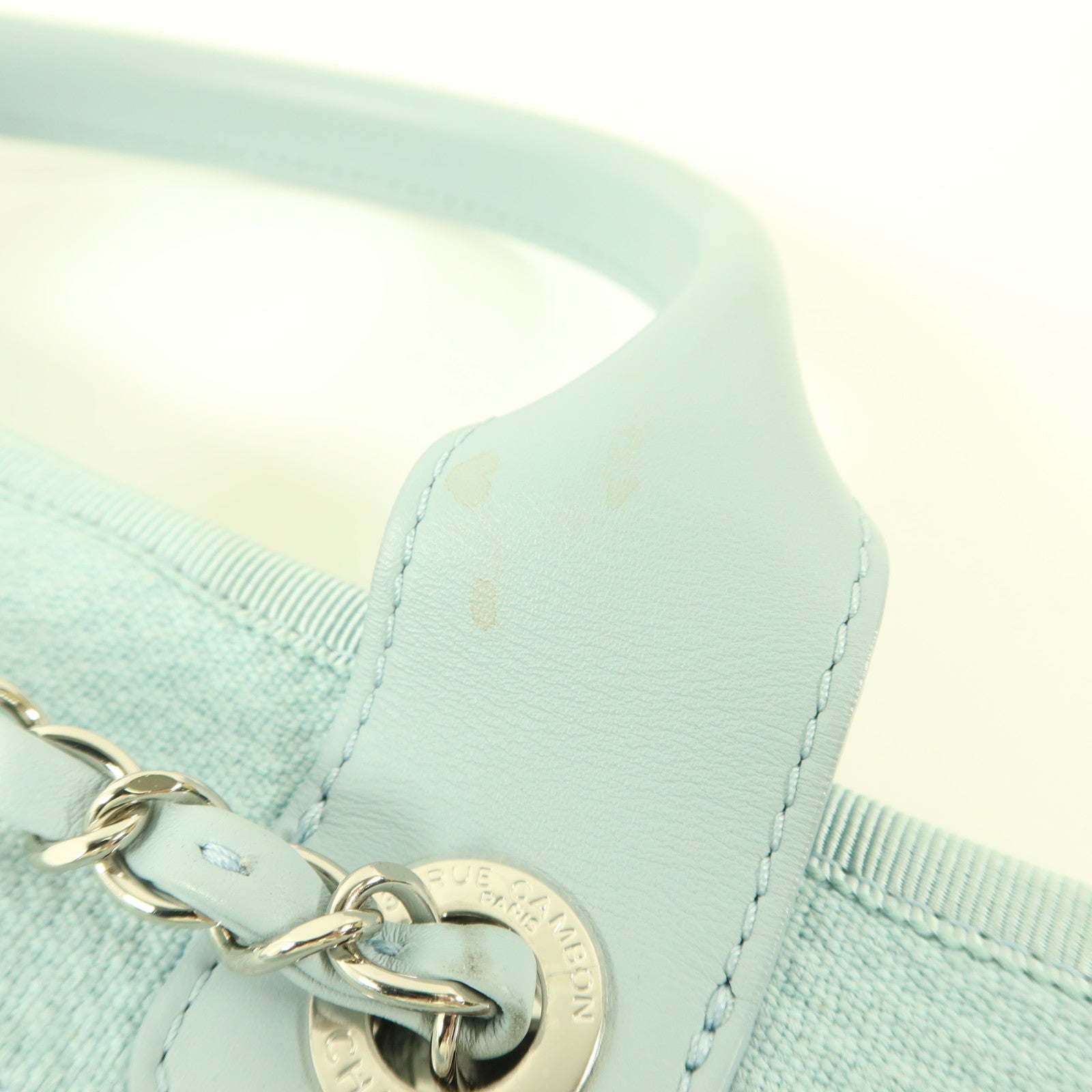 CHANEL 帆布Deauville Tote Bag銀扣手挽肩背兩用袋