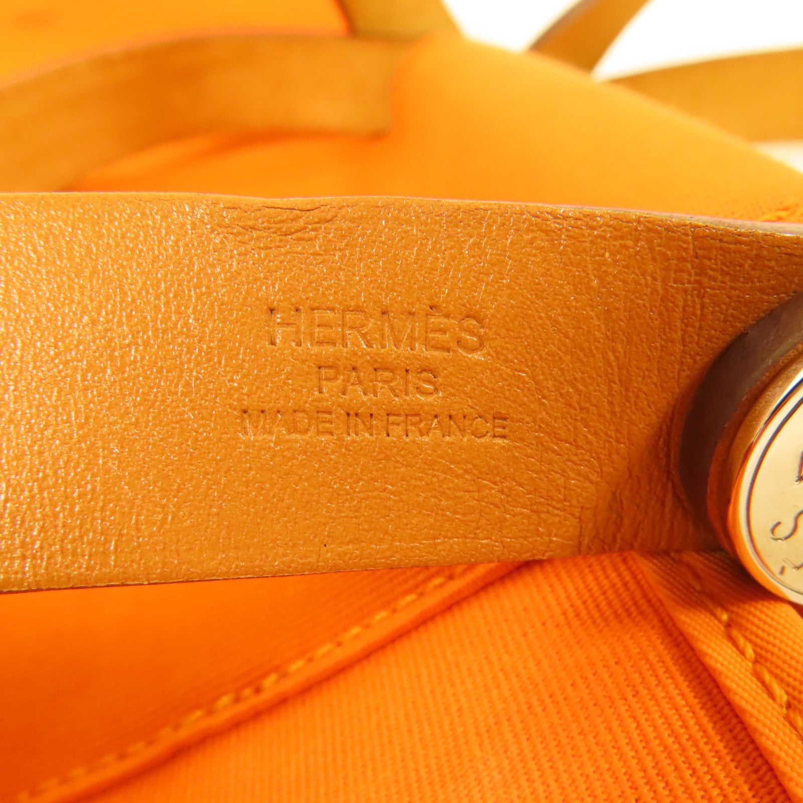 HERMES 帆布Cabag銀扣手挽肩背兩用袋Orange