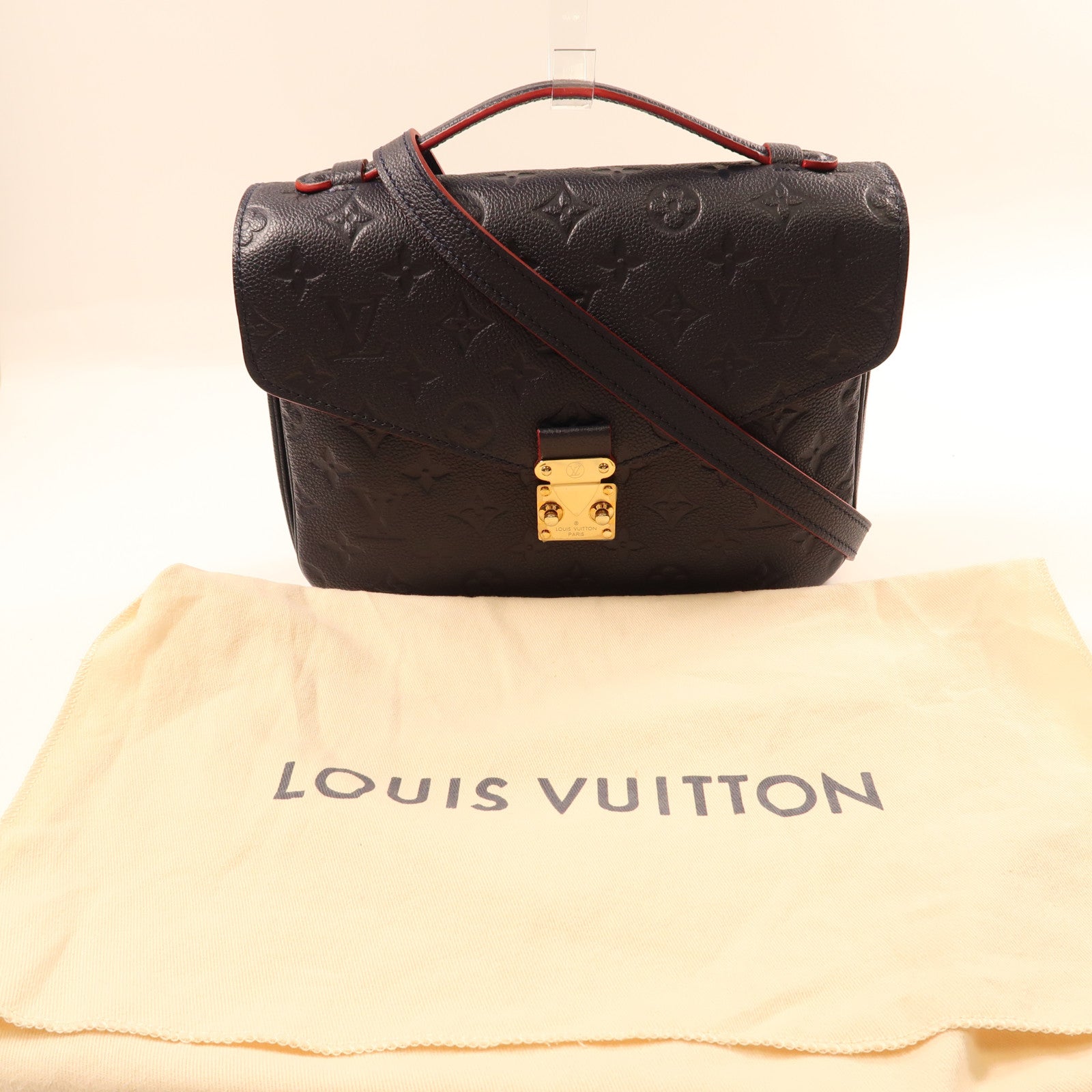 LOUIS VUITTON Monogram Empreinte Pochette Metis金扣手挽肩背兩用袋深藍色