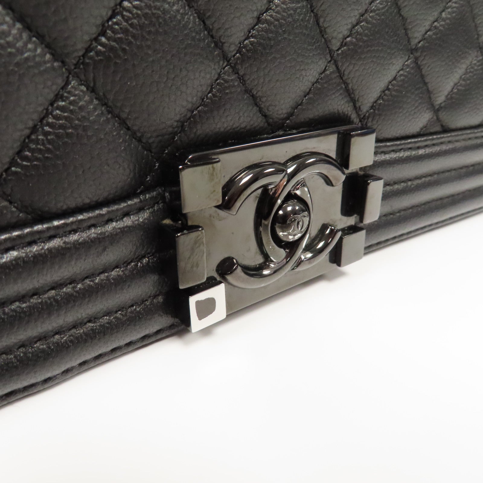 CHANEL 【激減優惠】菱格牛皮皮革Boy 25鏈帶肩背袋黑色
