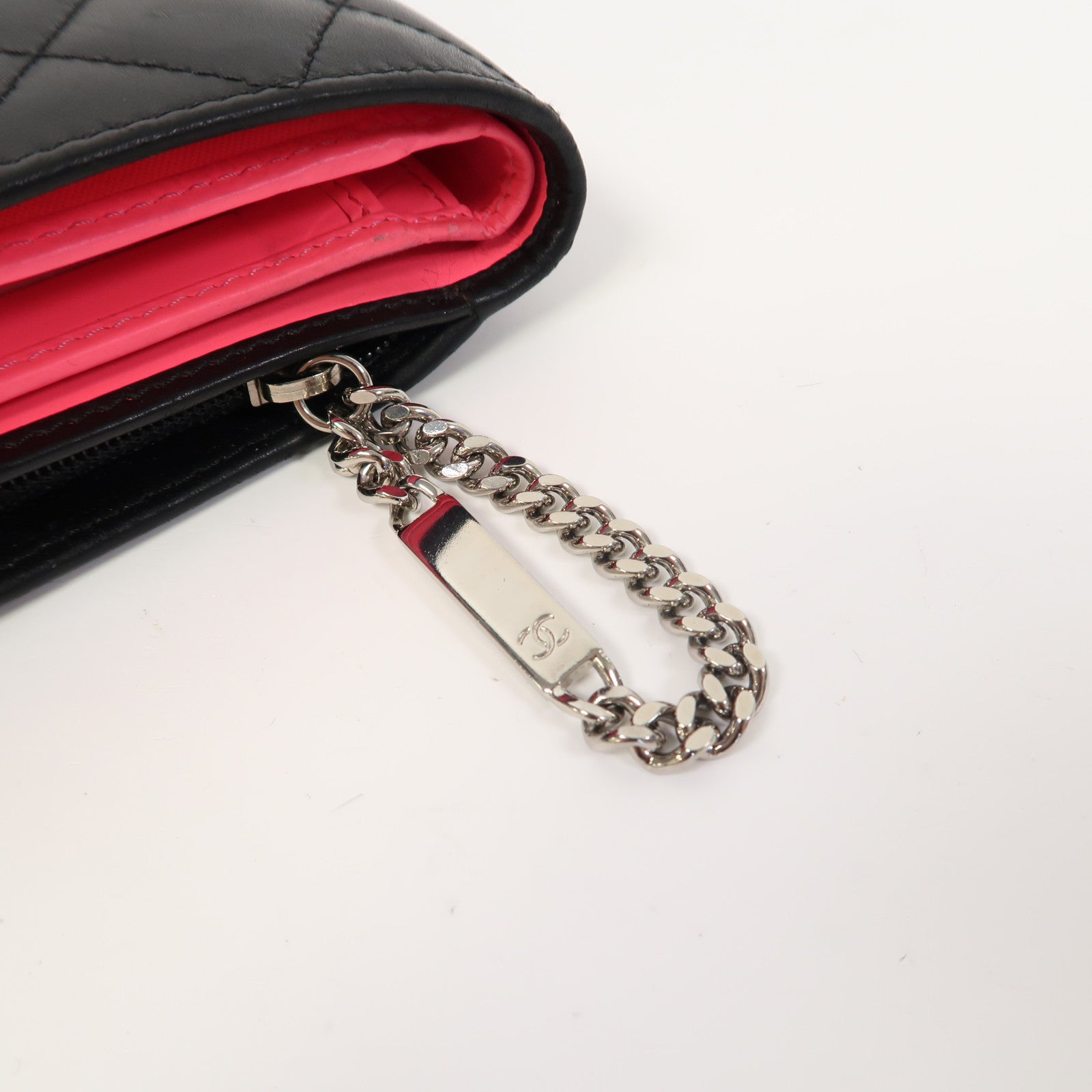 CHANEL 菱格牛皮皮革Cambon Line Wallet銀扣錢包黑色