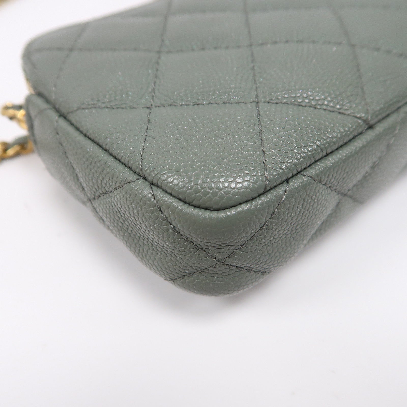 CHANEL 【激減優惠】菱格牛皮皮革Chain Shoulder金扣鏈帶肩背袋綠色