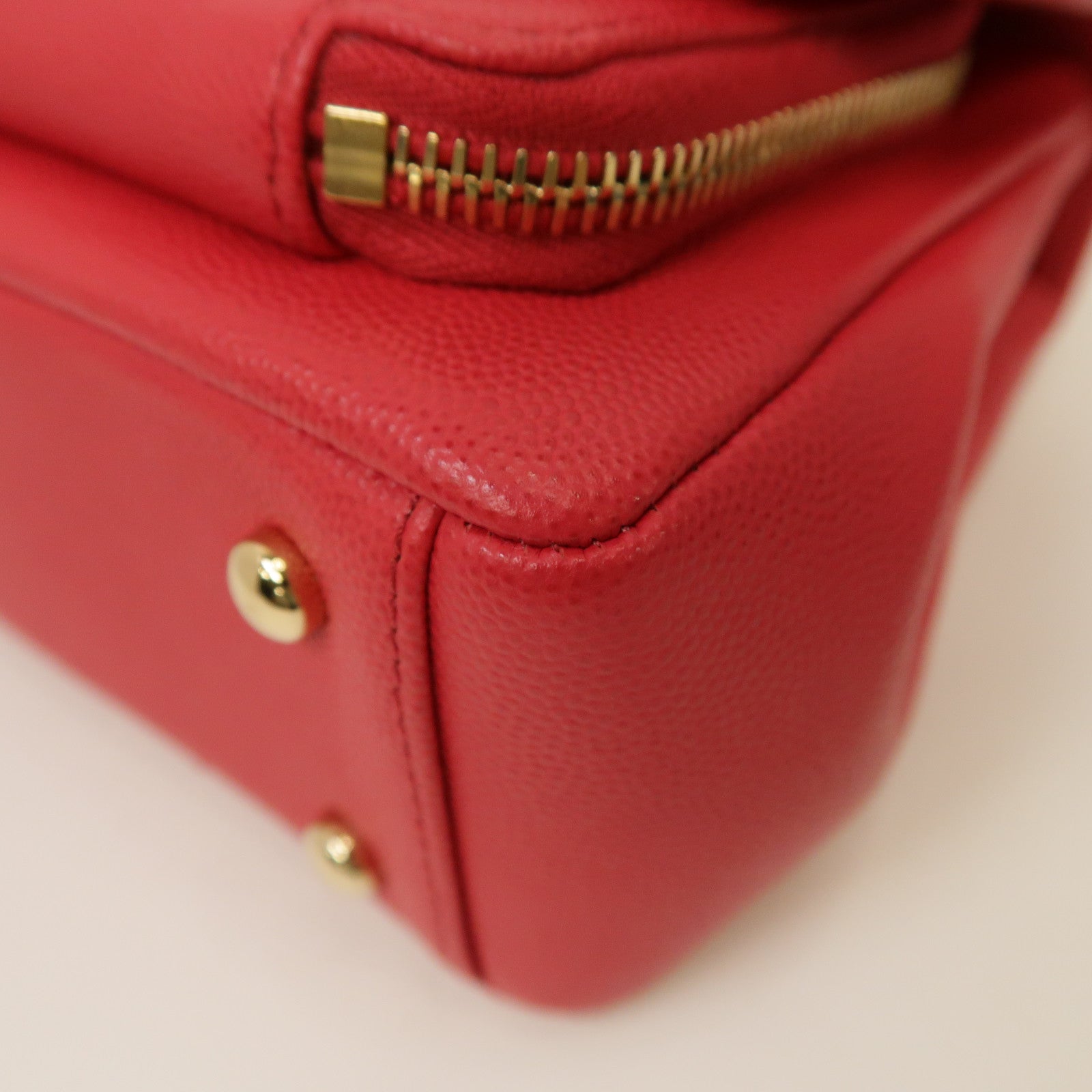 CHANEL 菱格Caviar皮革Business Affinity Shoulder Bag金扣手挽肩背兩用袋紅色