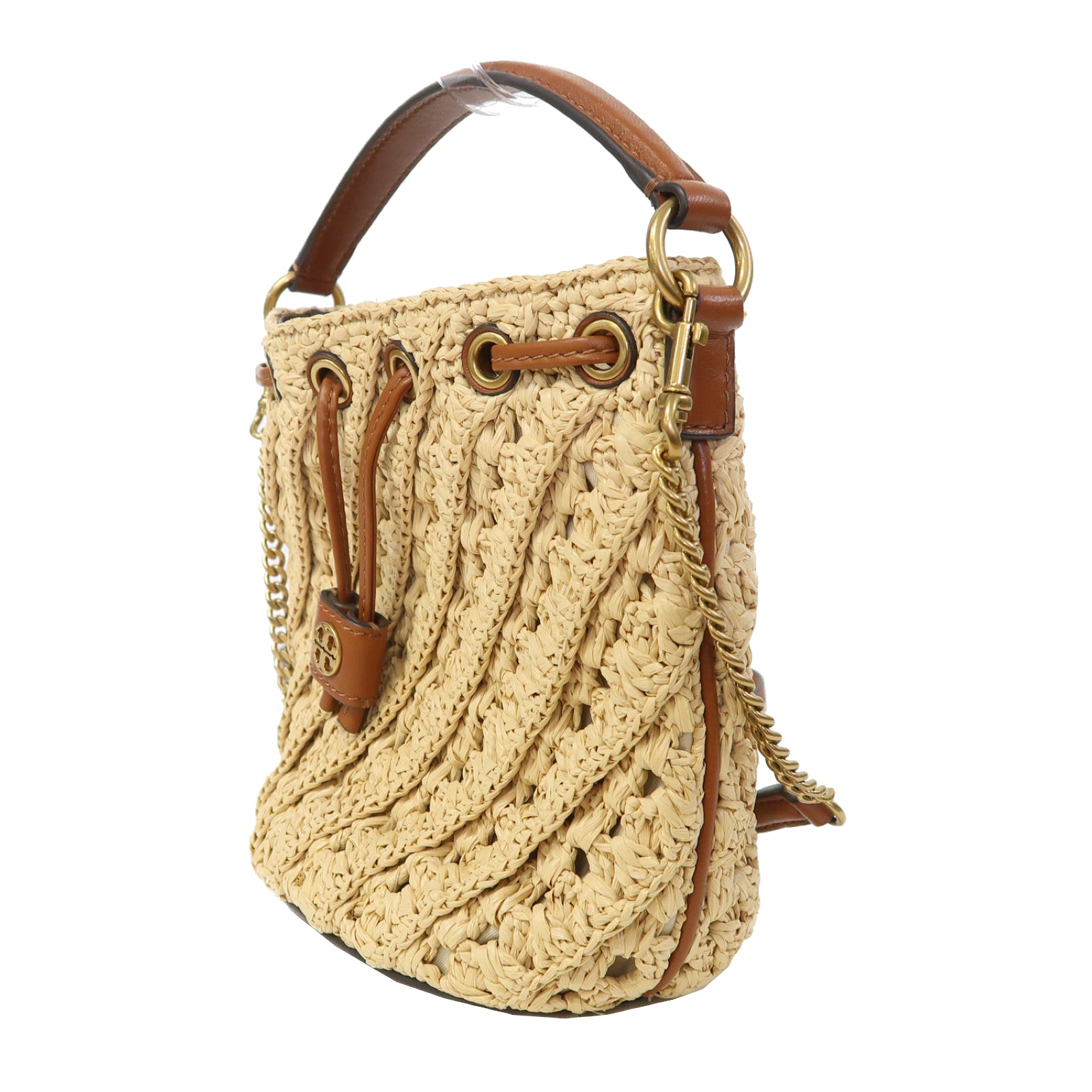Tory Burch 藤製Bucket Bag金扣手挽肩背兩用袋啡色