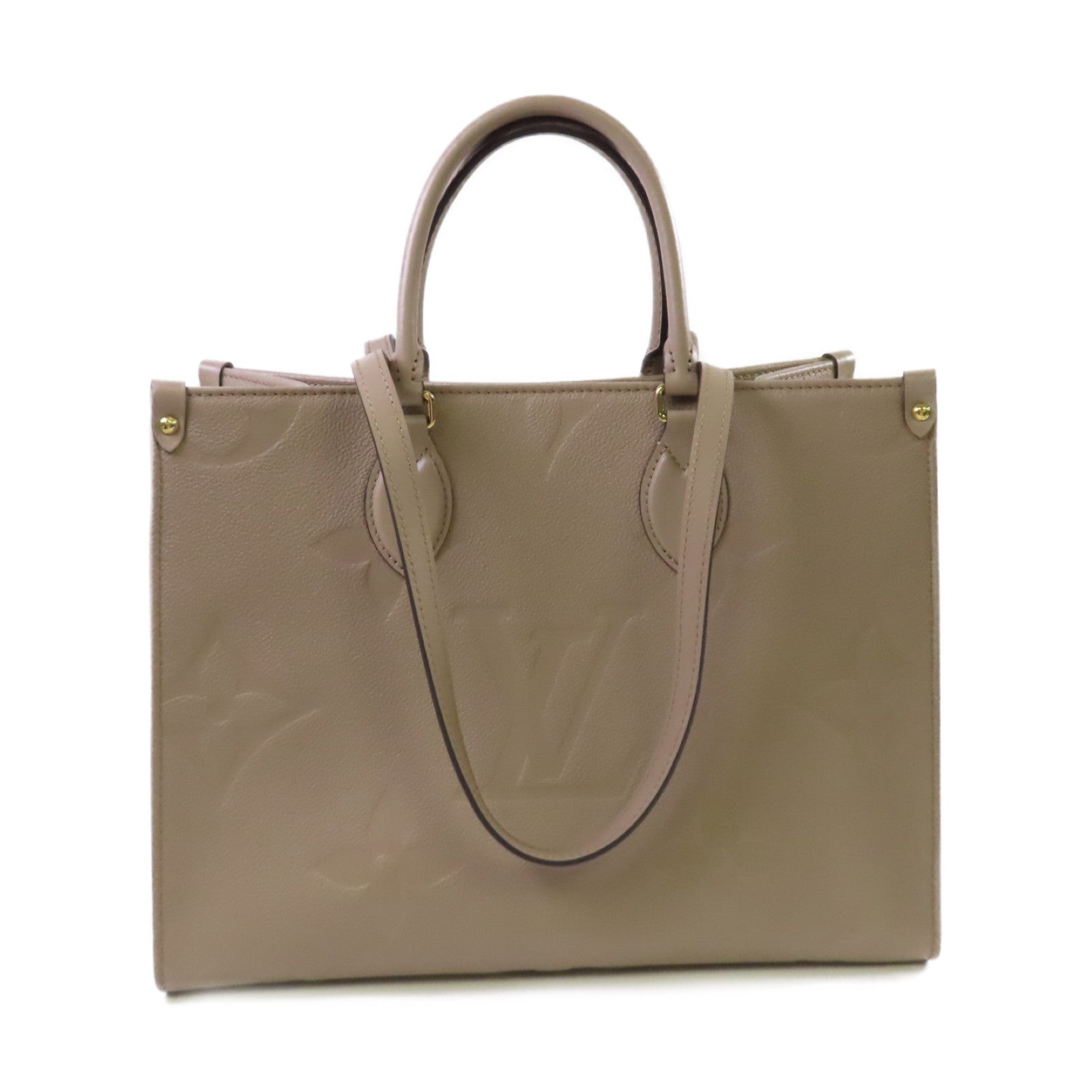 LOUIS VUITTON Monogram Empreinte Giant OnTheGo MM 2Way Tote Bag金扣手挽肩背兩用袋米色