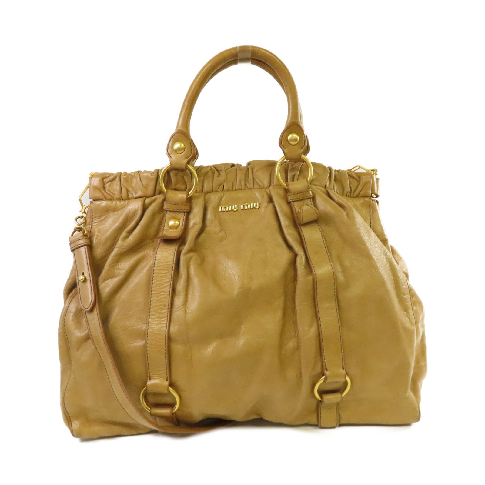 Miu Miu 【激減優惠】牛皮皮革2Way Tote Bag金扣手挽肩背兩用袋啡色