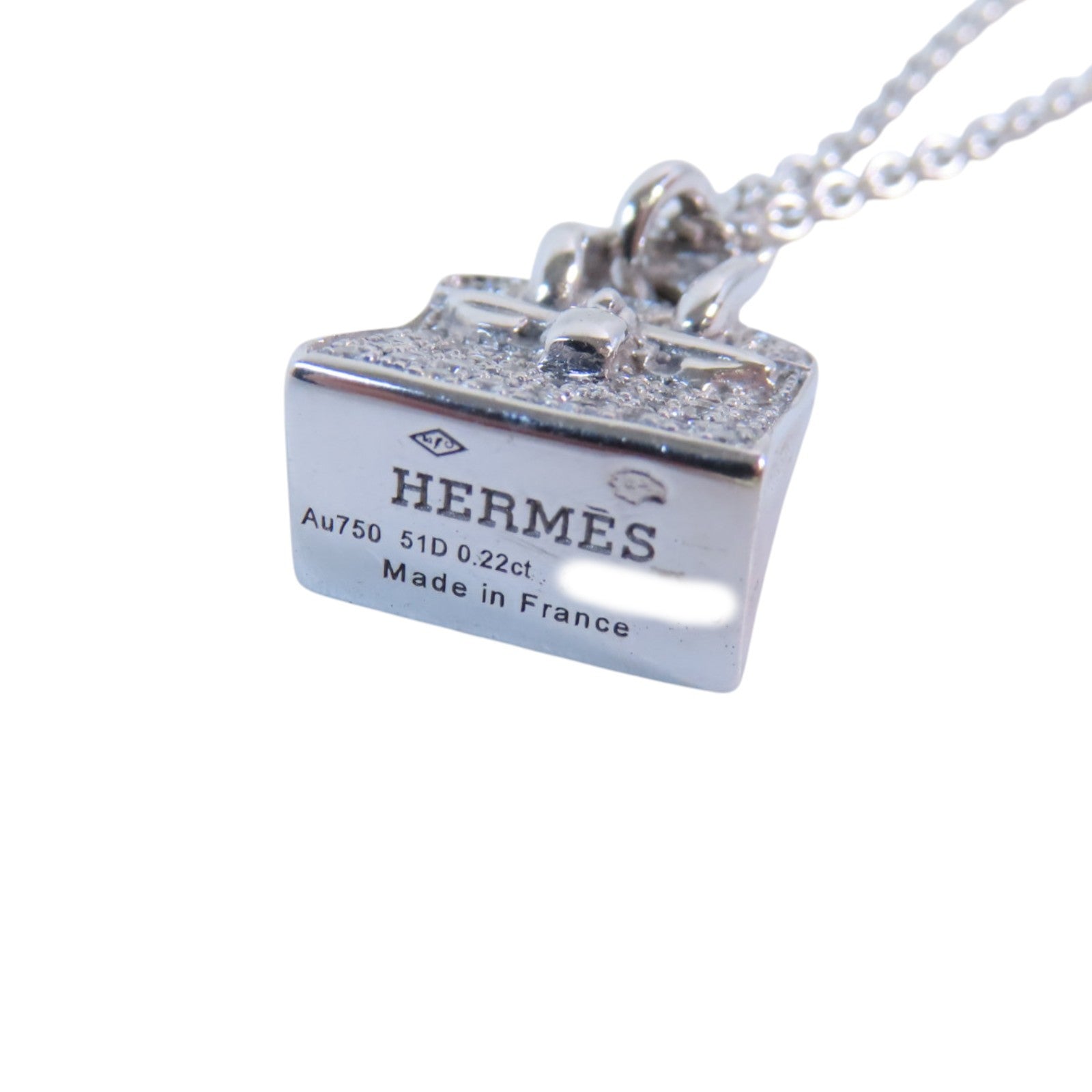 HERMES PHW Amulettes Birkin Diamond Pendant Necklace 18K White Gold