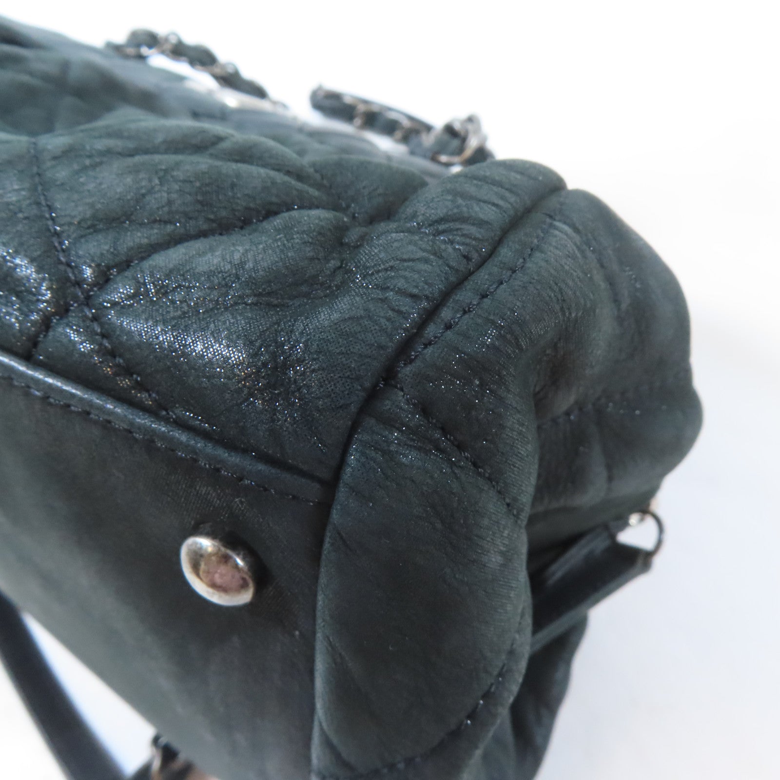 CHANEL 【激減優惠】菱格牛皮皮革Chain Shoulder Bag鏈帶肩背袋深綠色