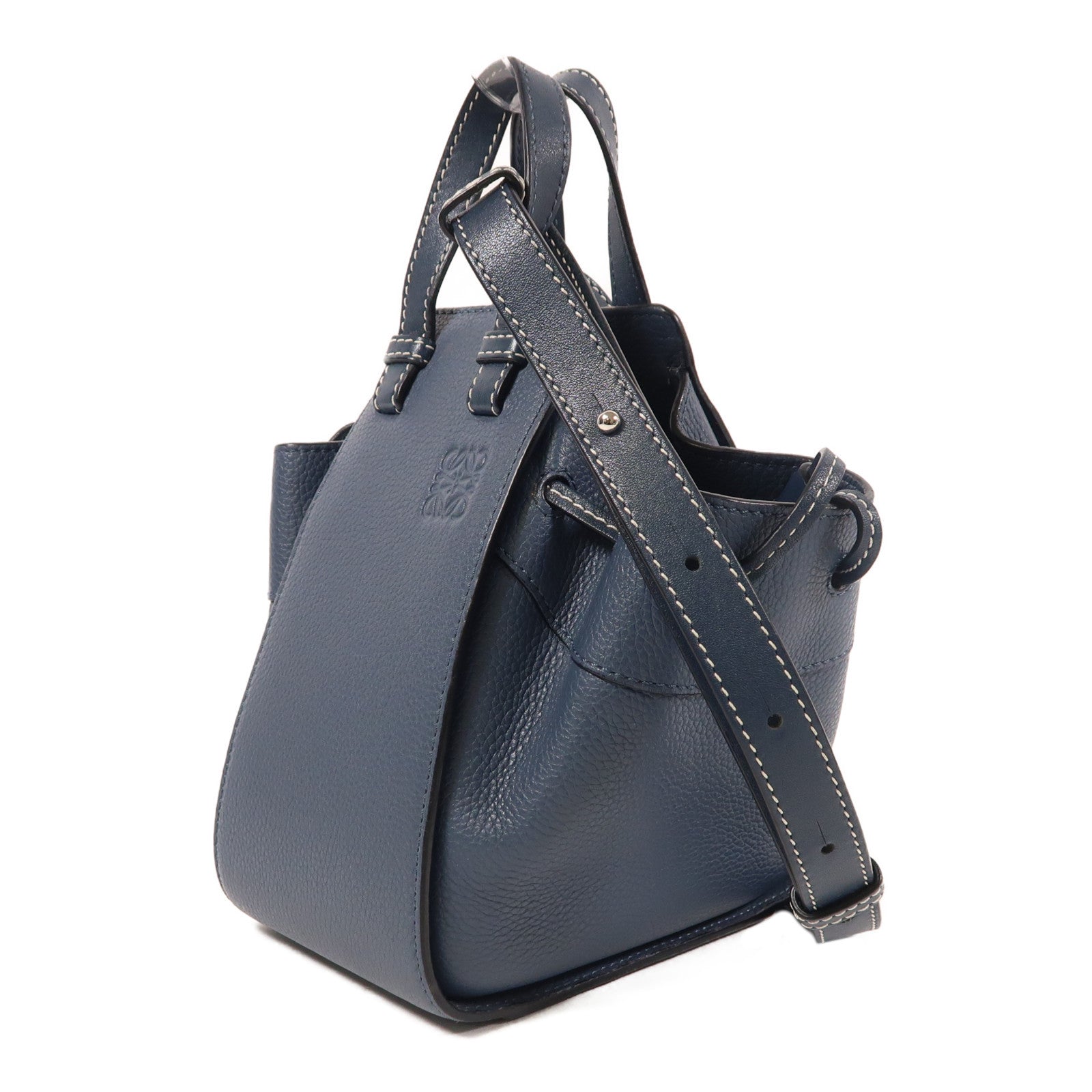 LOEWE 牛皮皮革Mini Hammock銀扣手挽肩背兩用袋