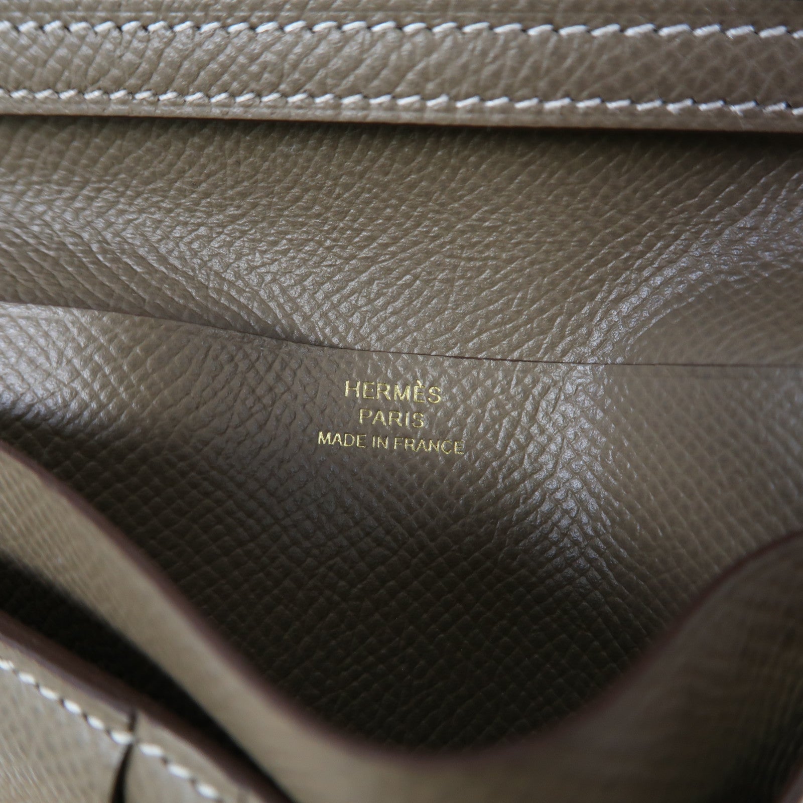 HERMES Epsom皮革Bearn Compact Wallet金扣錢包大象灰色