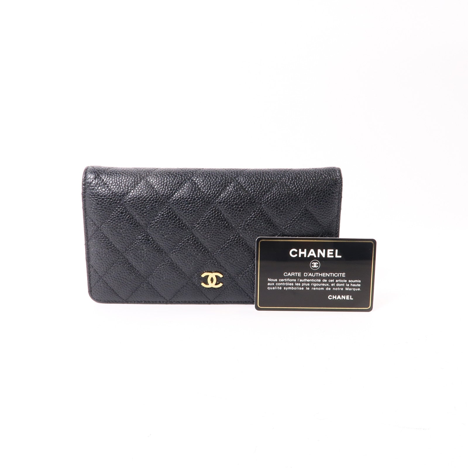 CHANEL 牛皮皮革Wallet金扣長錢包黑色