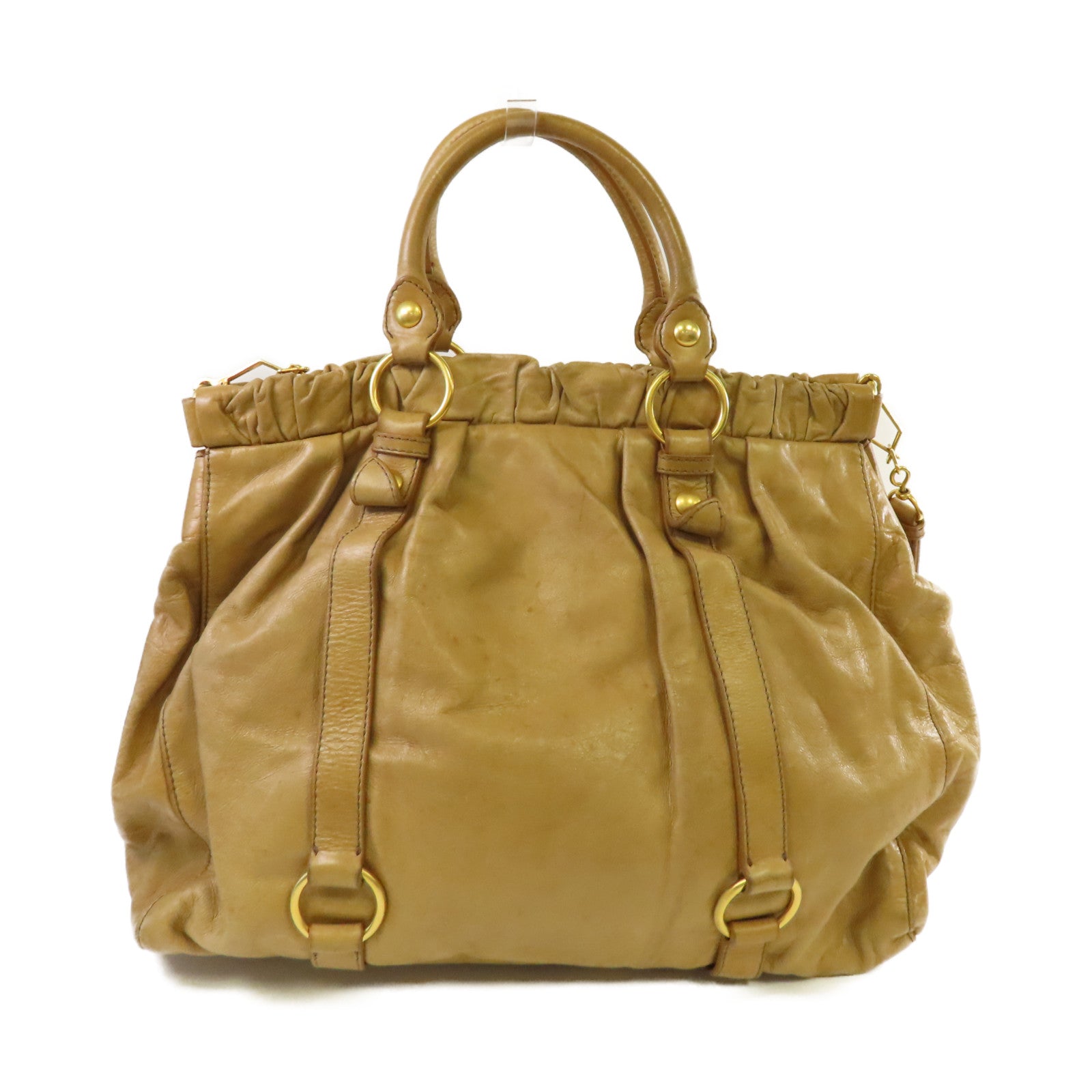 Miu Miu 【激減優惠】牛皮皮革2Way Tote Bag金扣手挽肩背兩用袋啡色
