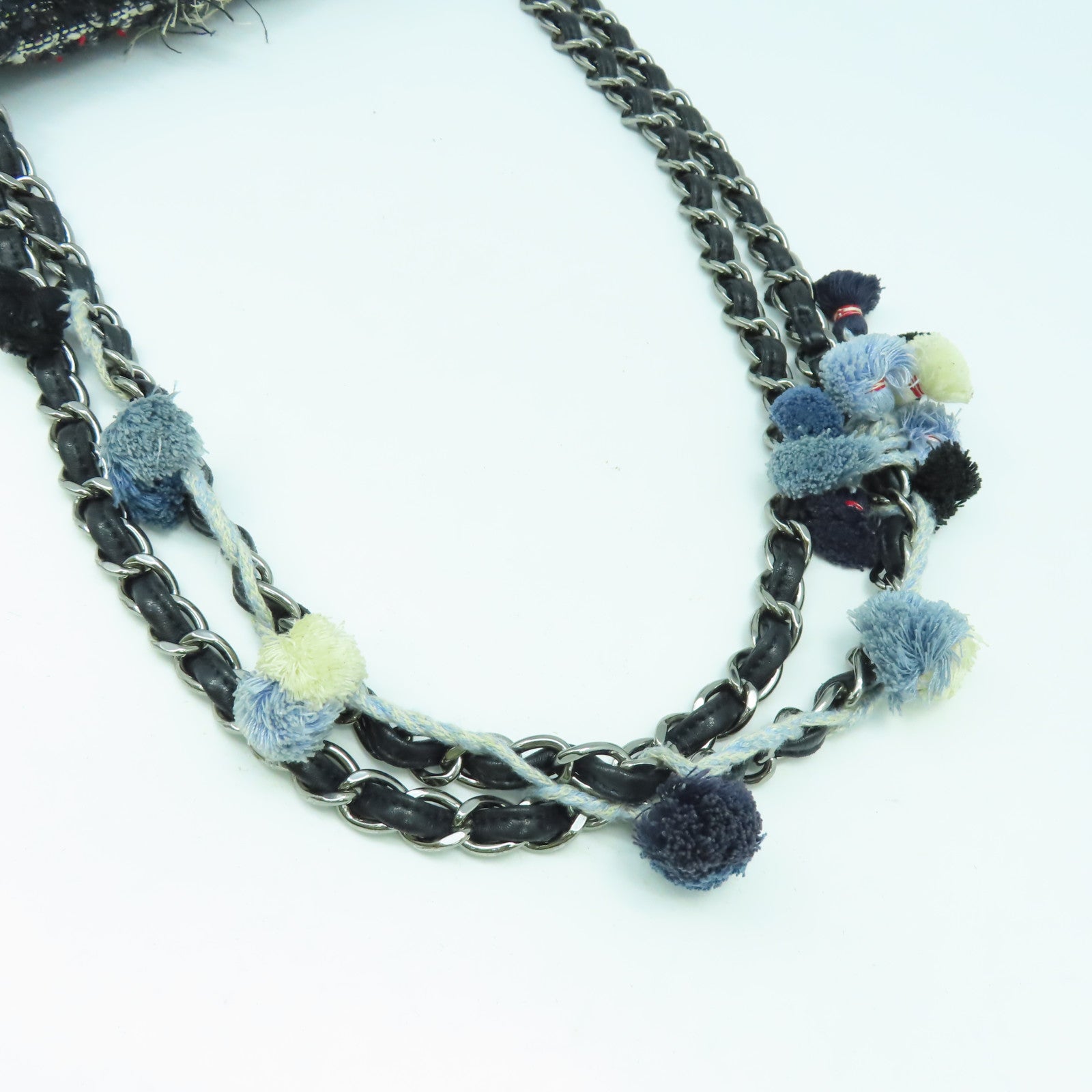 CHANEL Tweed斜紋軟呢Chain Shoulder Bag銀扣鏈帶肩背袋黑色/白色