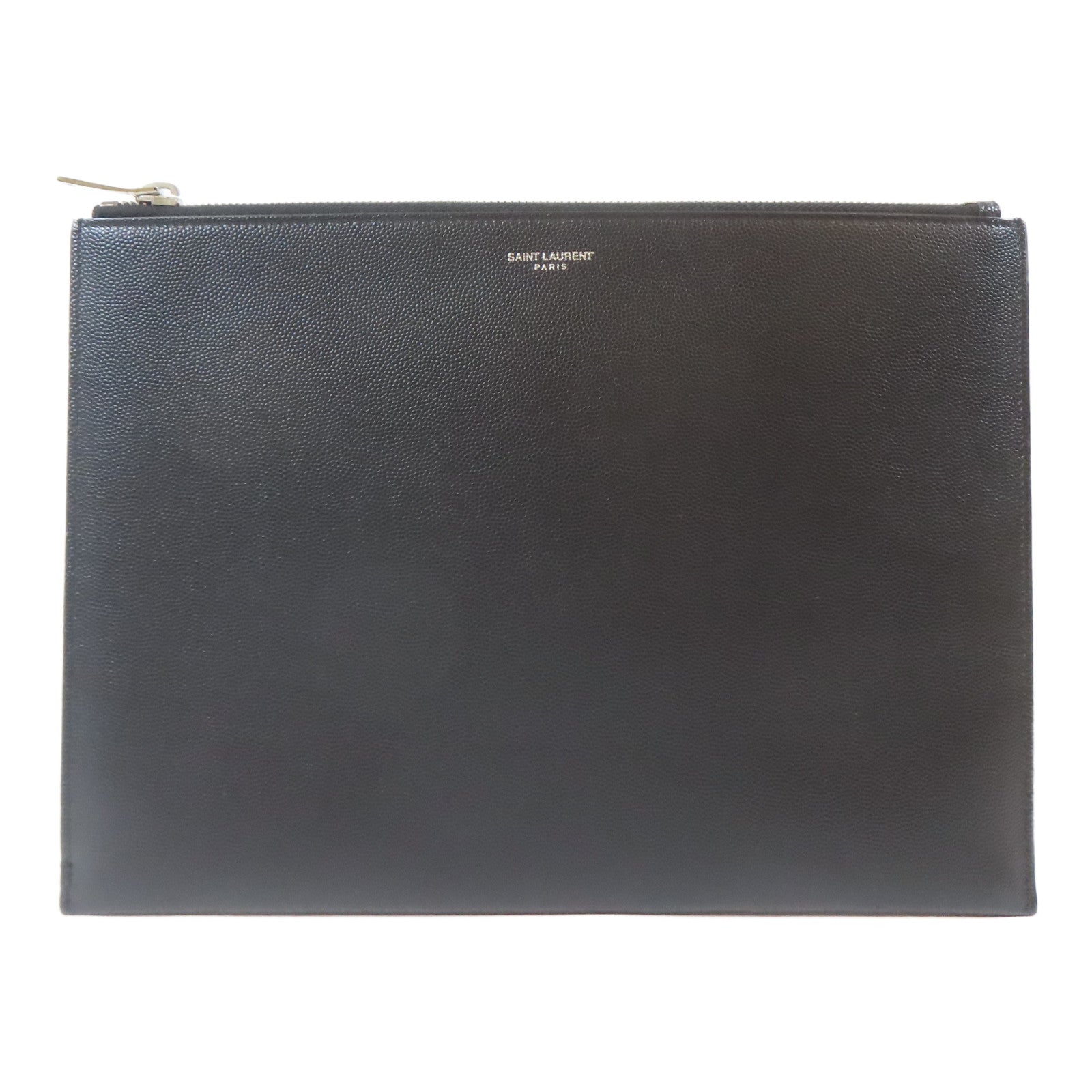 SAINT LAURENT 皮革Clutch Bag銀扣手拿包黑色