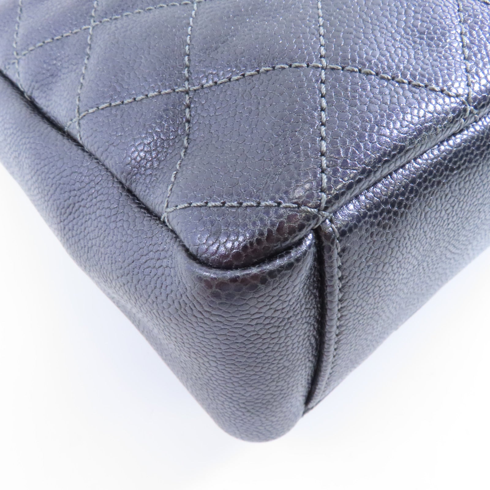 CHANEL 【激減優惠】菱格Caviar皮革Chain Shoulder銀扣鏈帶肩背袋深灰色