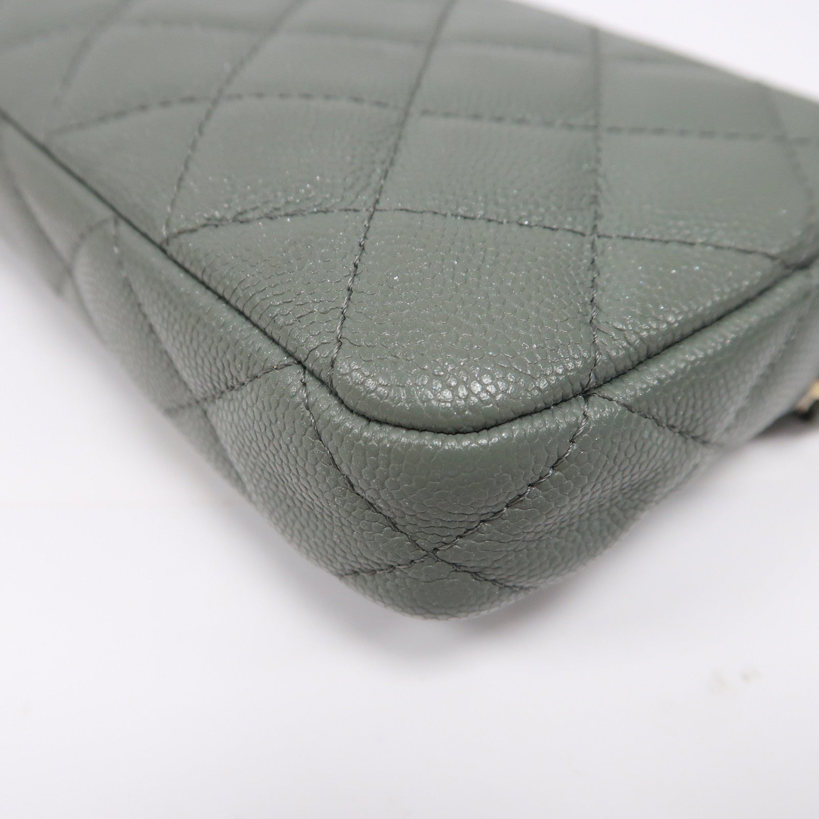 CHANEL 【激減優惠】菱格牛皮皮革Chain Shoulder金扣鏈帶肩背袋綠色