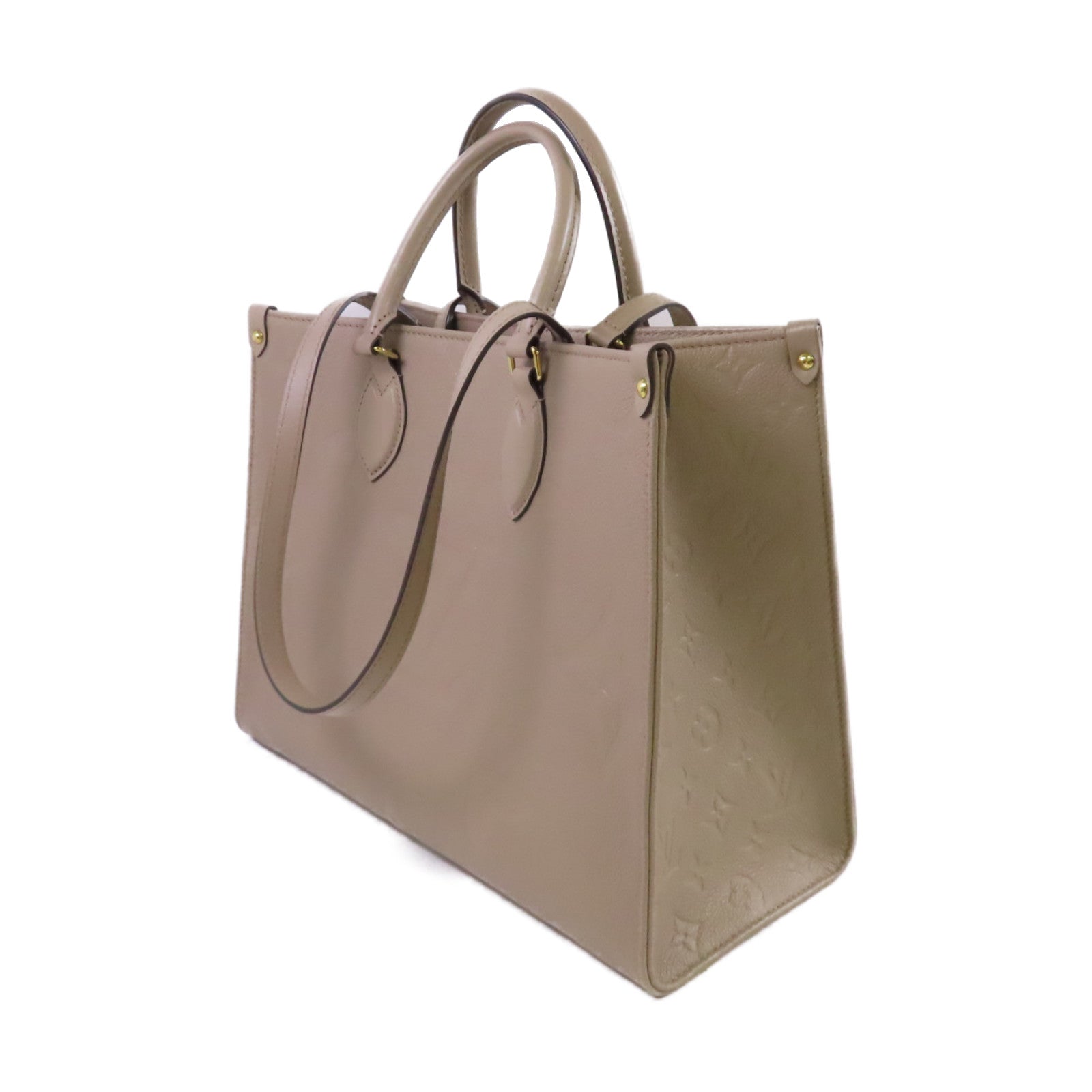 LOUIS VUITTON Monogram Empreinte Giant OnTheGo MM 2Way Tote Bag金扣手挽肩背兩用袋米色