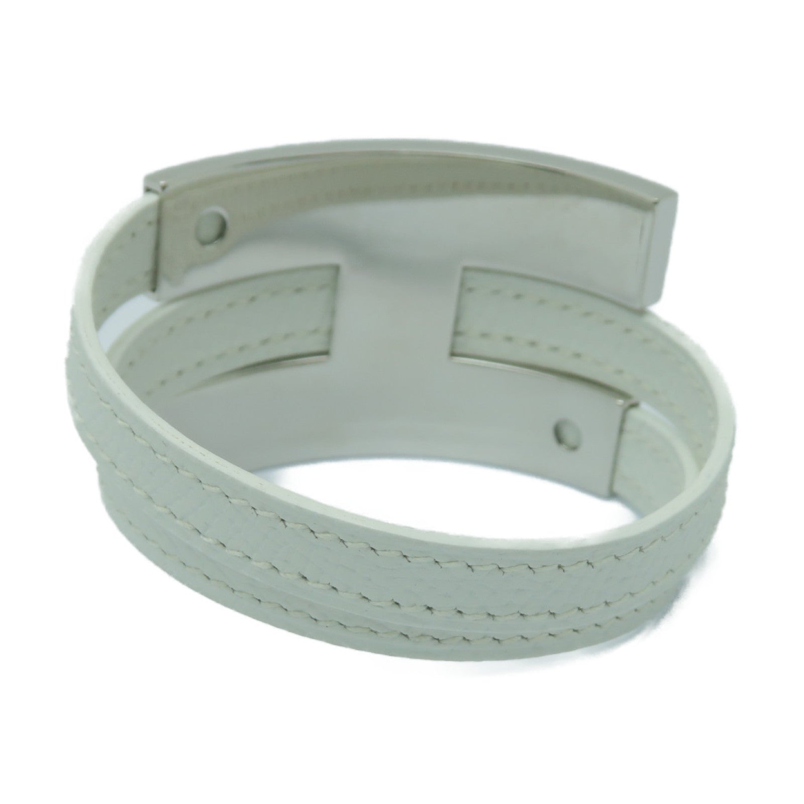 HERMES 【激減優惠】Epsom皮革/金屬Puspus Bracelet銀扣手鐲白色