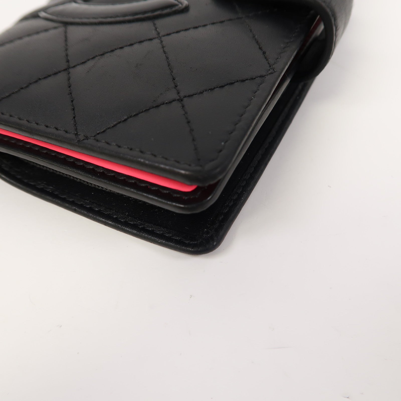 CHANEL 菱格牛皮皮革Cambon Line Wallet銀扣錢包黑色