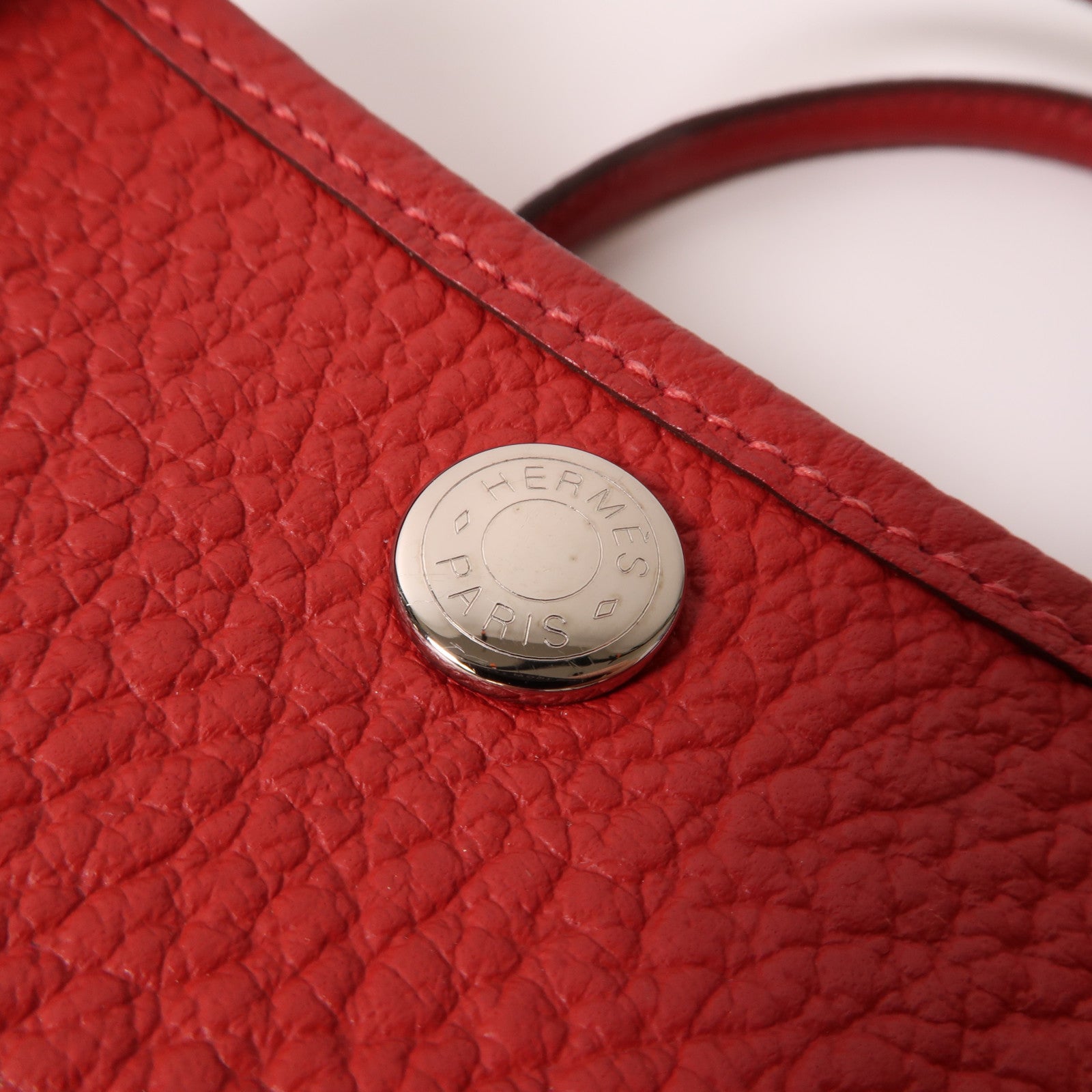 HERMES Country皮革Garden Party TPM銀扣手挽袋紅色
