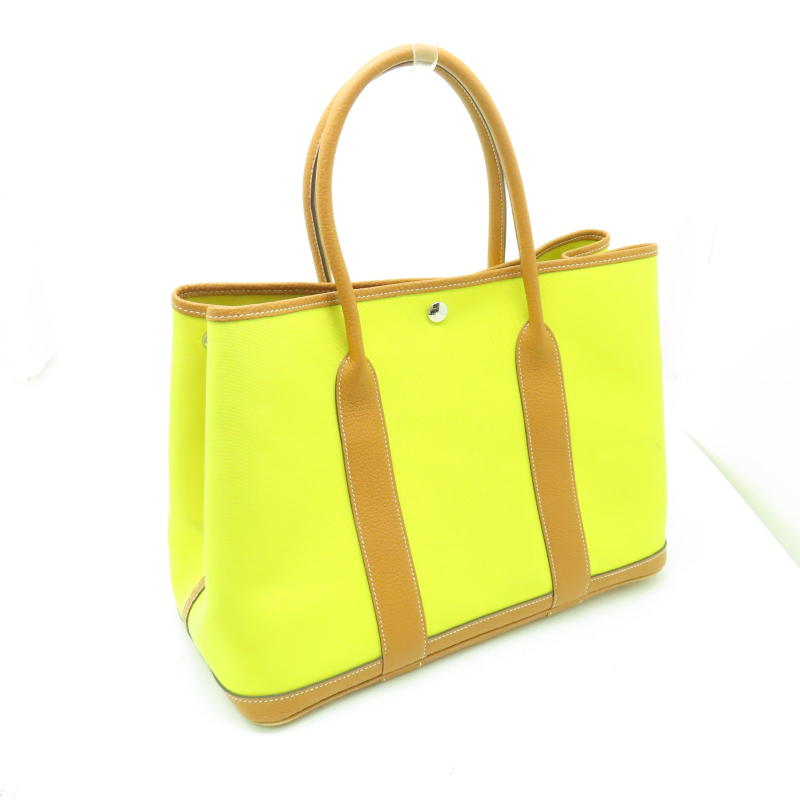 HERMES 【清倉大減價】帆布Garden Party PM銀扣手挽袋黃色