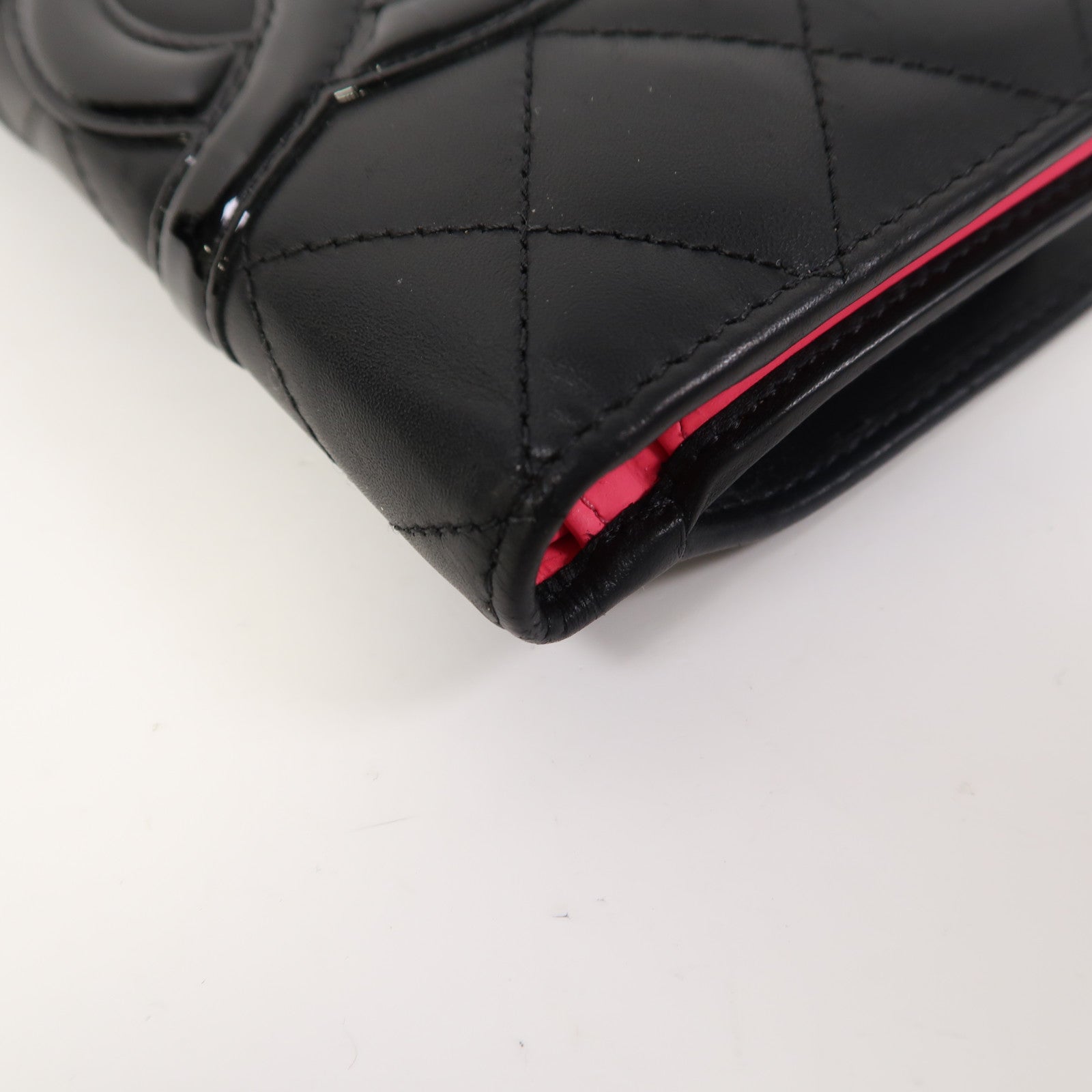 CHANEL 菱格牛皮皮革Cambon Line Wallet銀扣錢包黑色