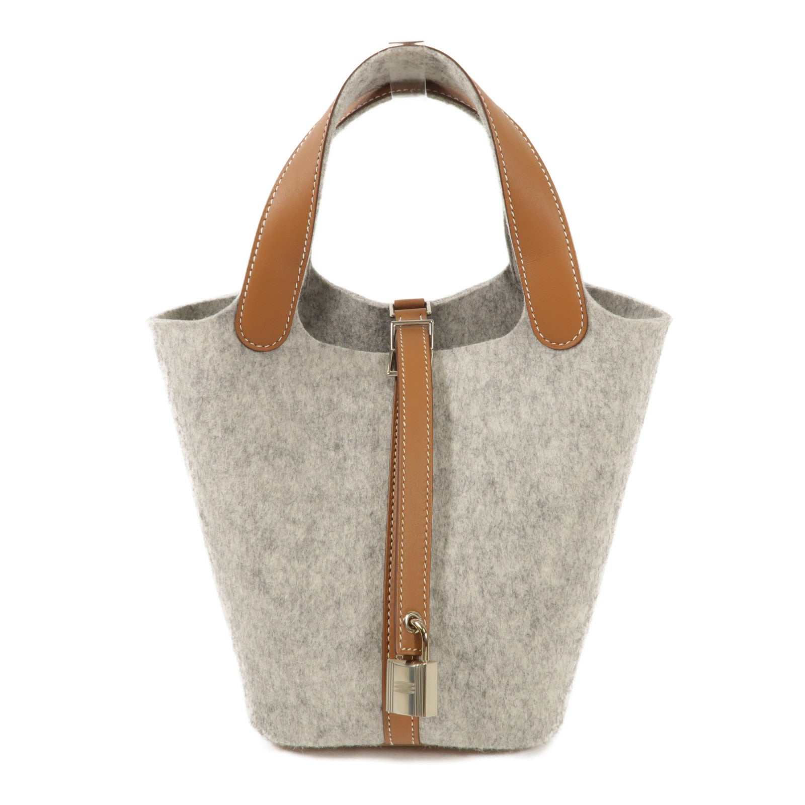 HERMES 【激減優惠】絨布Picotin Lock 18銀扣手挽袋Gris Clair