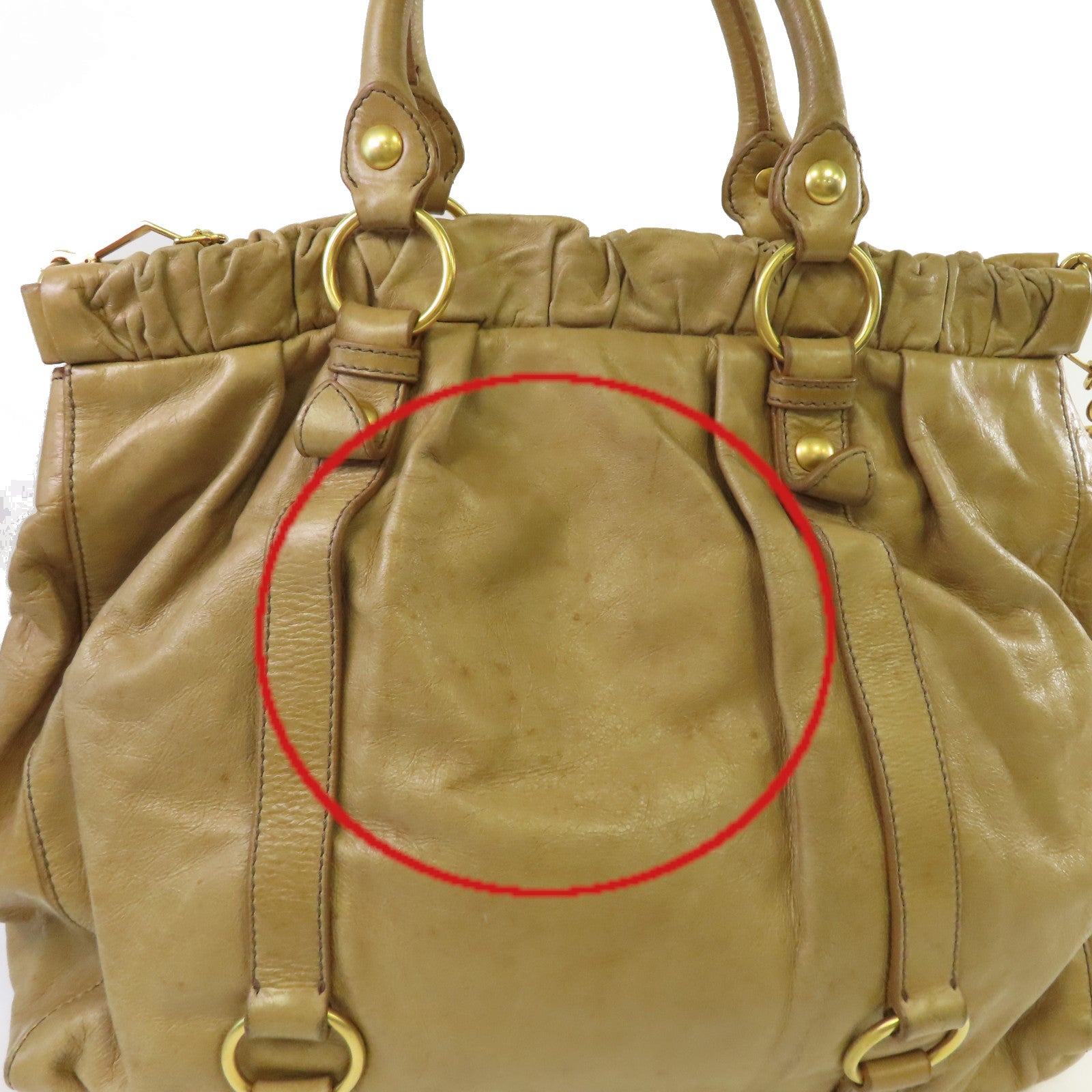 Miu Miu 【激減優惠】牛皮皮革2Way Tote Bag金扣手挽肩背兩用袋啡色