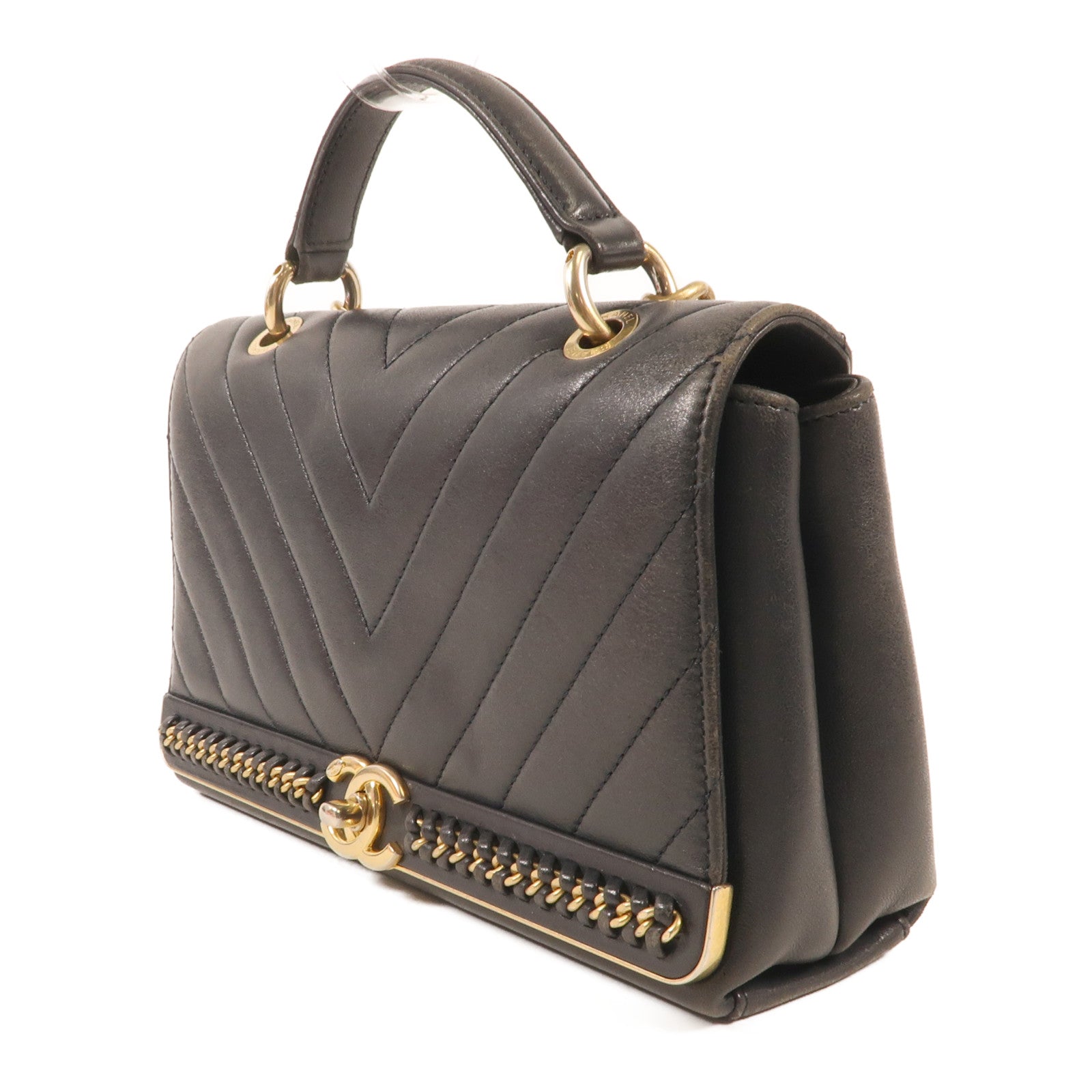 CHANEL 牛皮皮革Shoulder Bag金扣鏈帶肩背袋