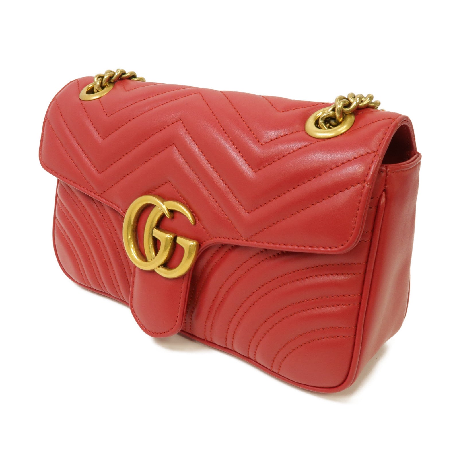 GUCCI 【激減優惠】牛皮皮革GG Marmont金扣鏈帶肩背袋紅色