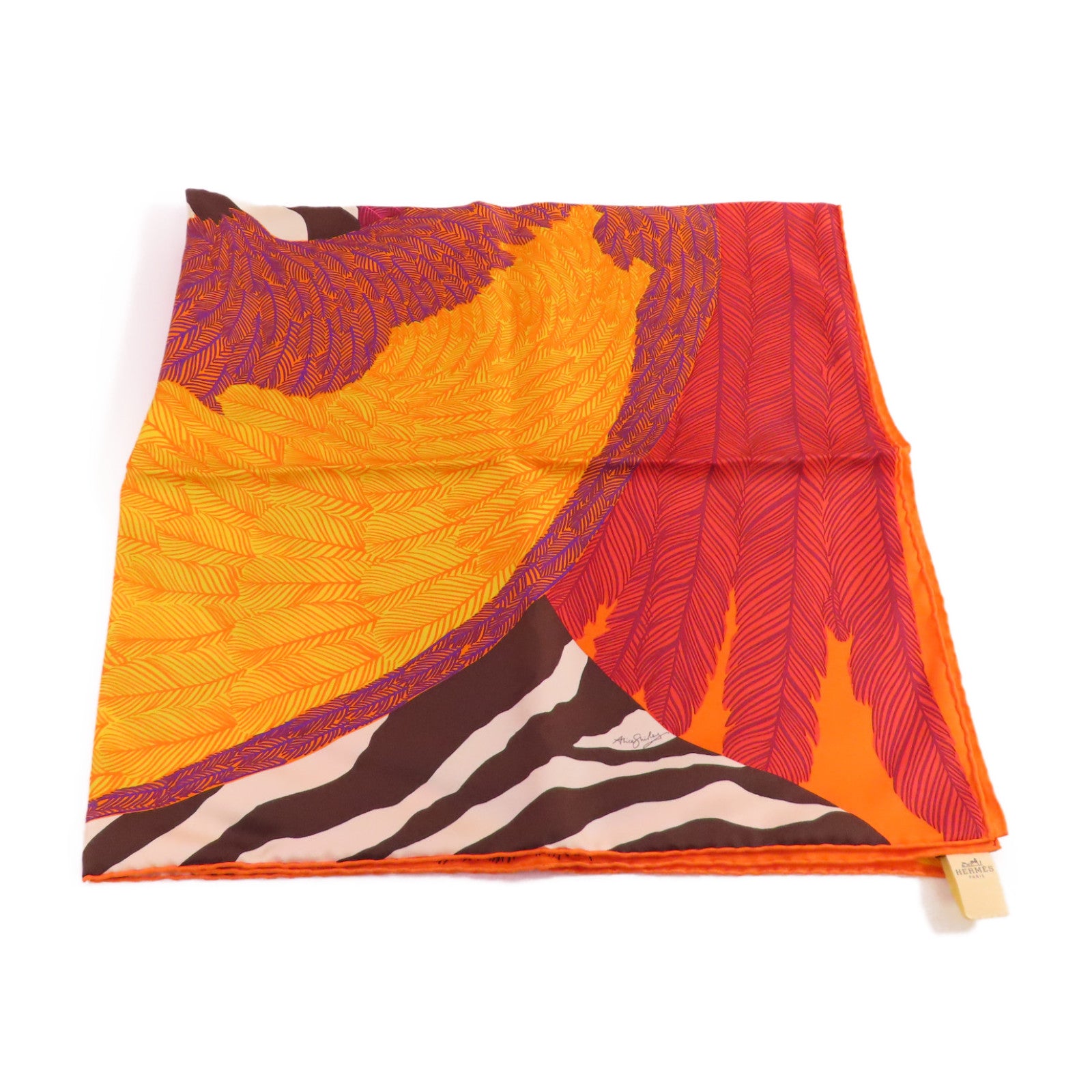 HERMES 絲質Scarf 90x90絲巾橙色/紅色/棕色/彩色