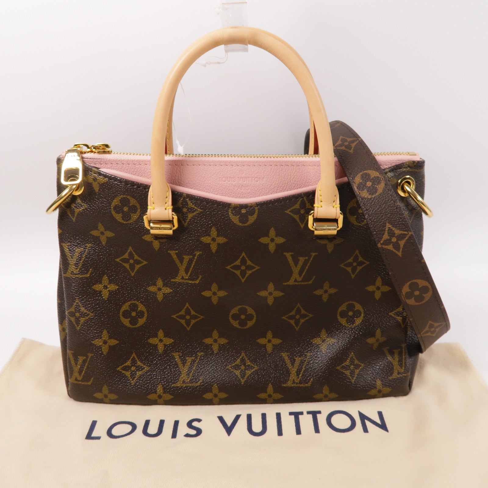 LOUIS VUITTON Monogram Pallas MM金扣手挽肩背兩用袋啡色