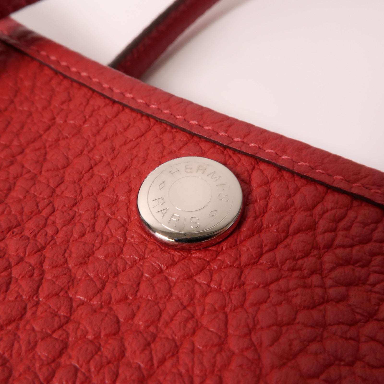 HERMES Country皮革Garden Party TPM銀扣手挽袋紅色