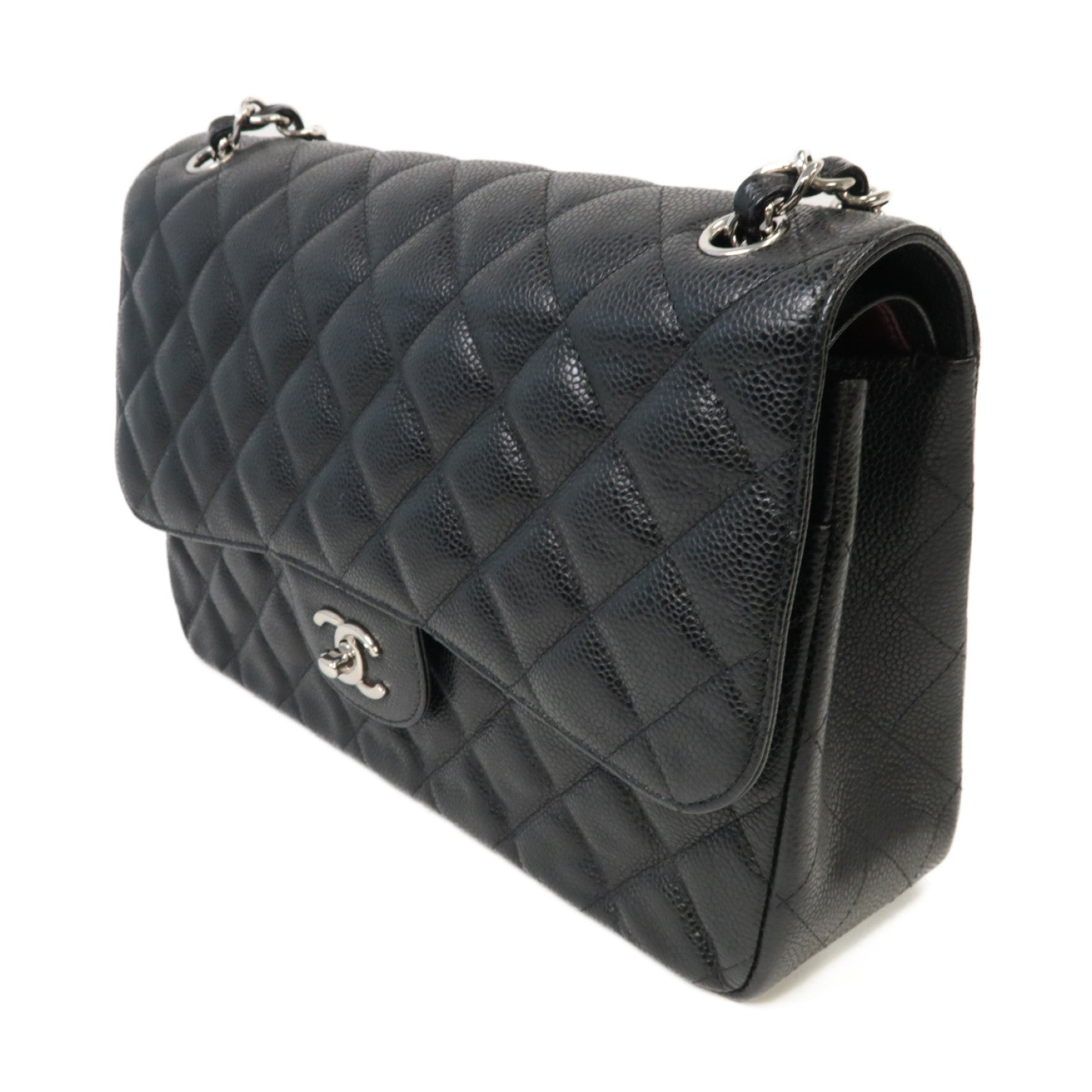 CHANEL 【激減優惠】菱格Caviar皮革Classic Jumbo銀扣鏈帶肩背袋黑色