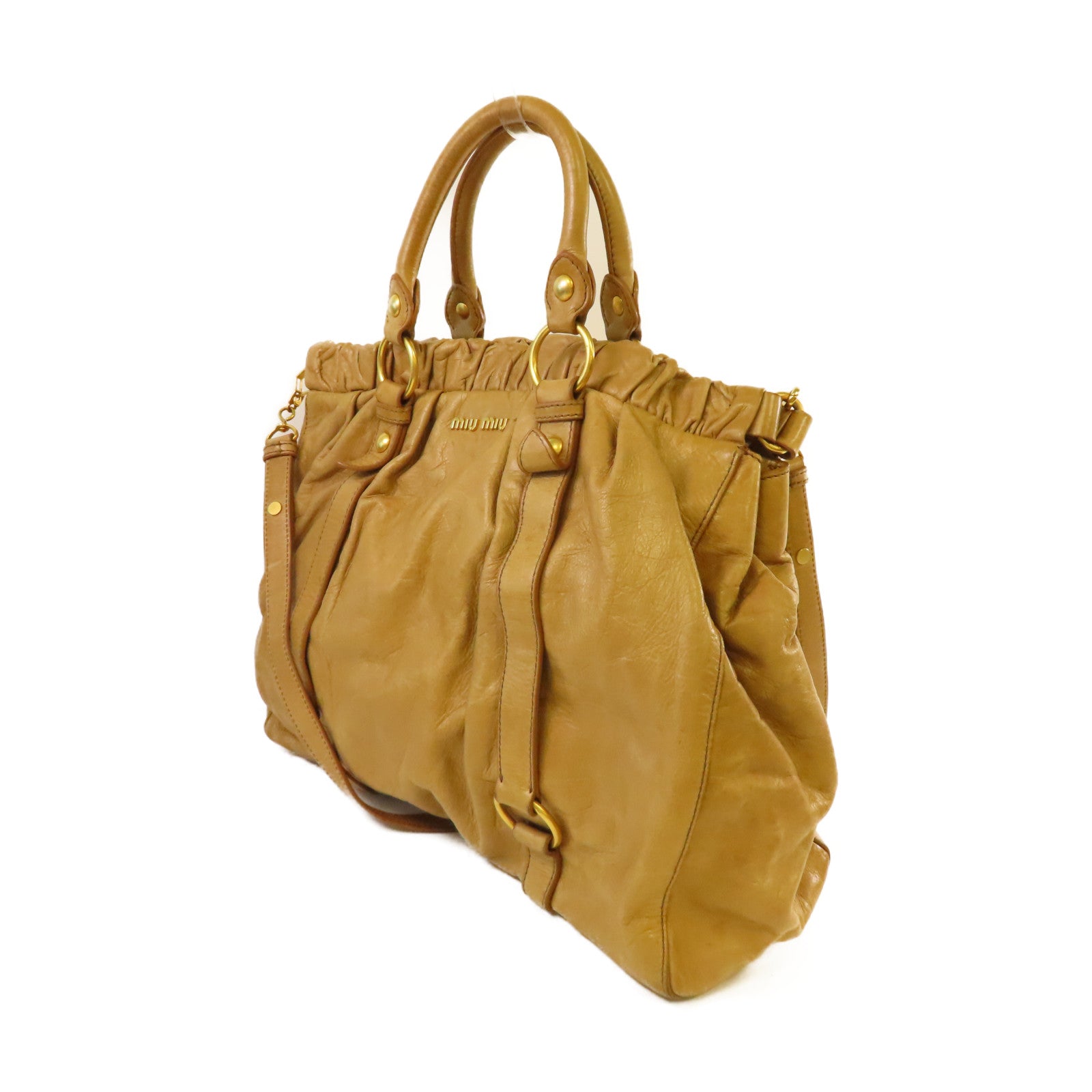 Miu Miu 【激減優惠】牛皮皮革2Way Tote Bag金扣手挽肩背兩用袋啡色
