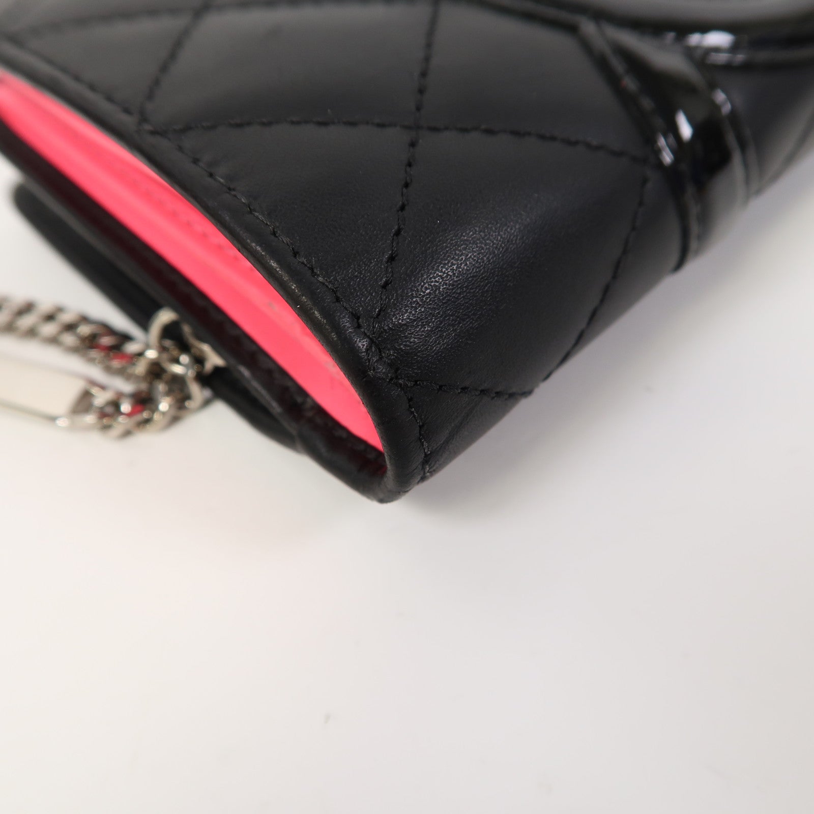 CHANEL 菱格牛皮皮革Cambon Line Wallet銀扣錢包黑色