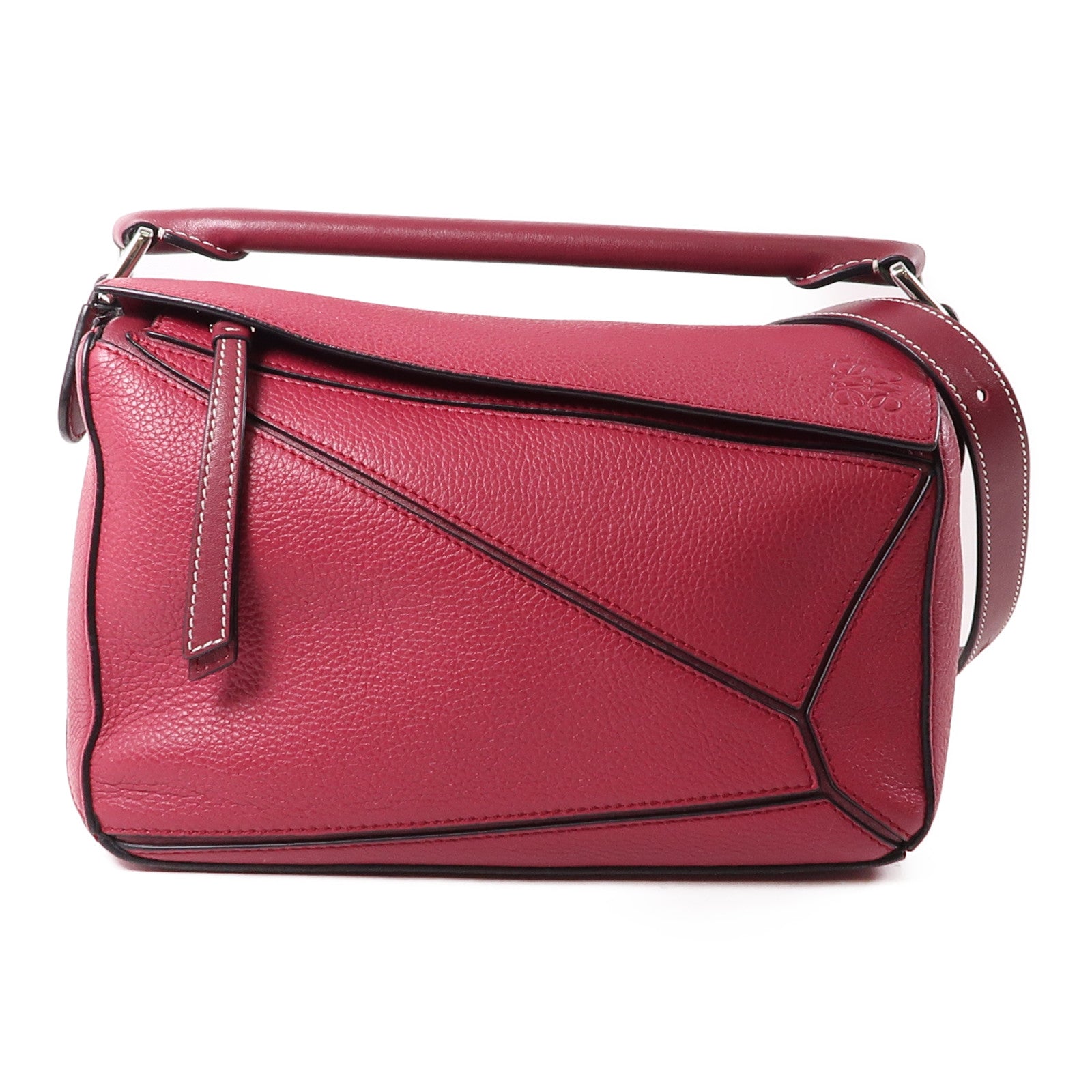 LOEWE 牛皮皮革Puzzle Bag銀扣手挽肩背兩用袋紅色