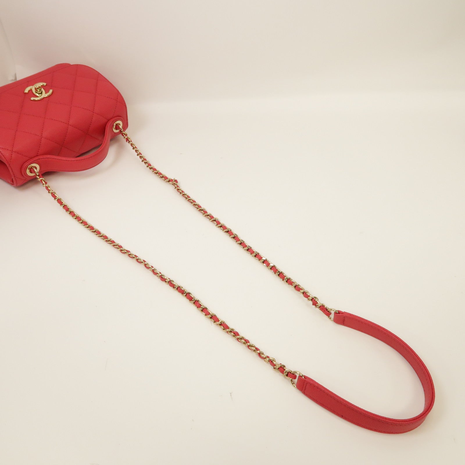 CHANEL 菱格Caviar皮革Business Affinity Shoulder Bag金扣手挽肩背兩用袋紅色