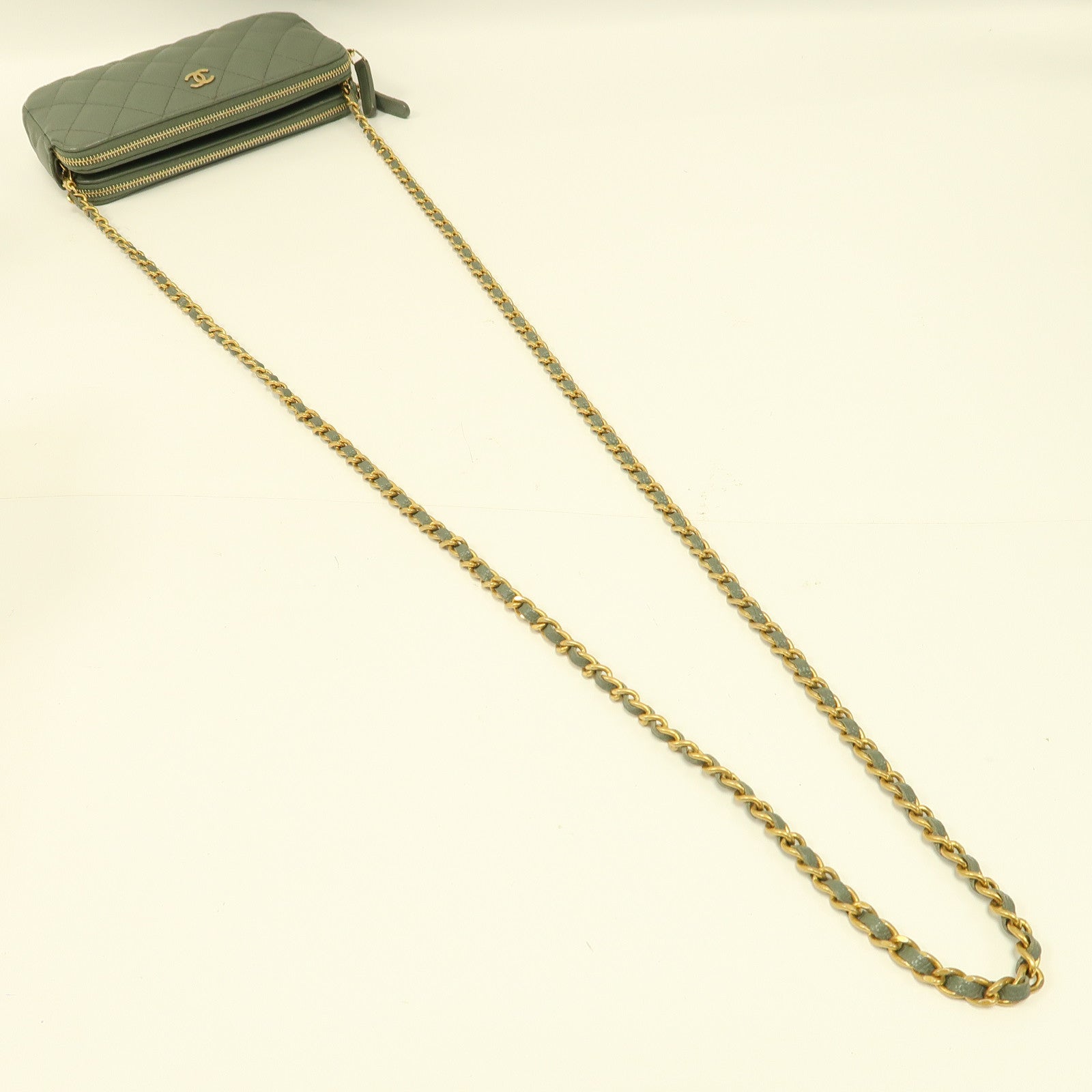 CHANEL 【激減優惠】菱格牛皮皮革Chain Shoulder金扣鏈帶肩背袋綠色